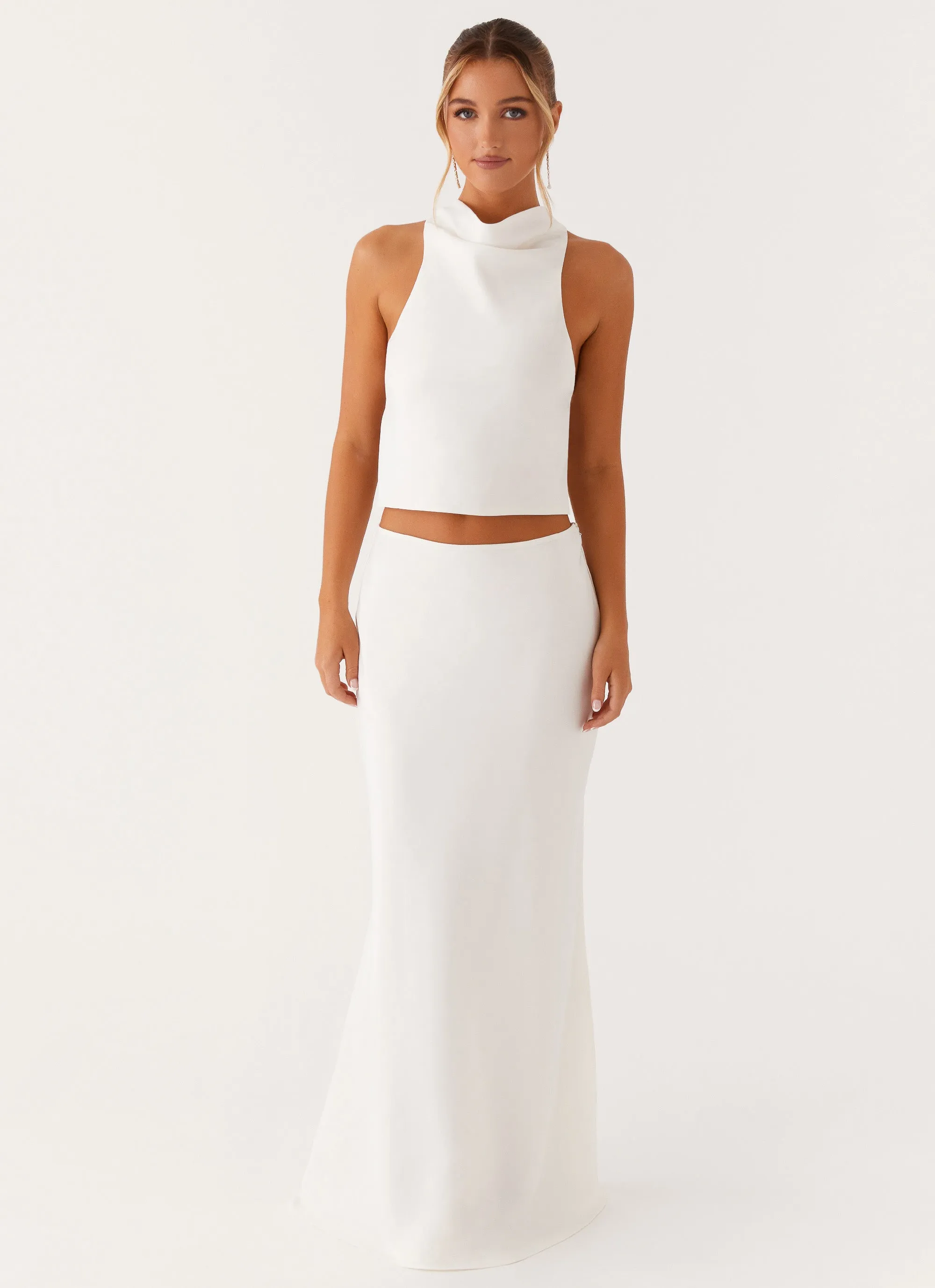 Mina Satin Maxi Skirt - White Jewel Tones