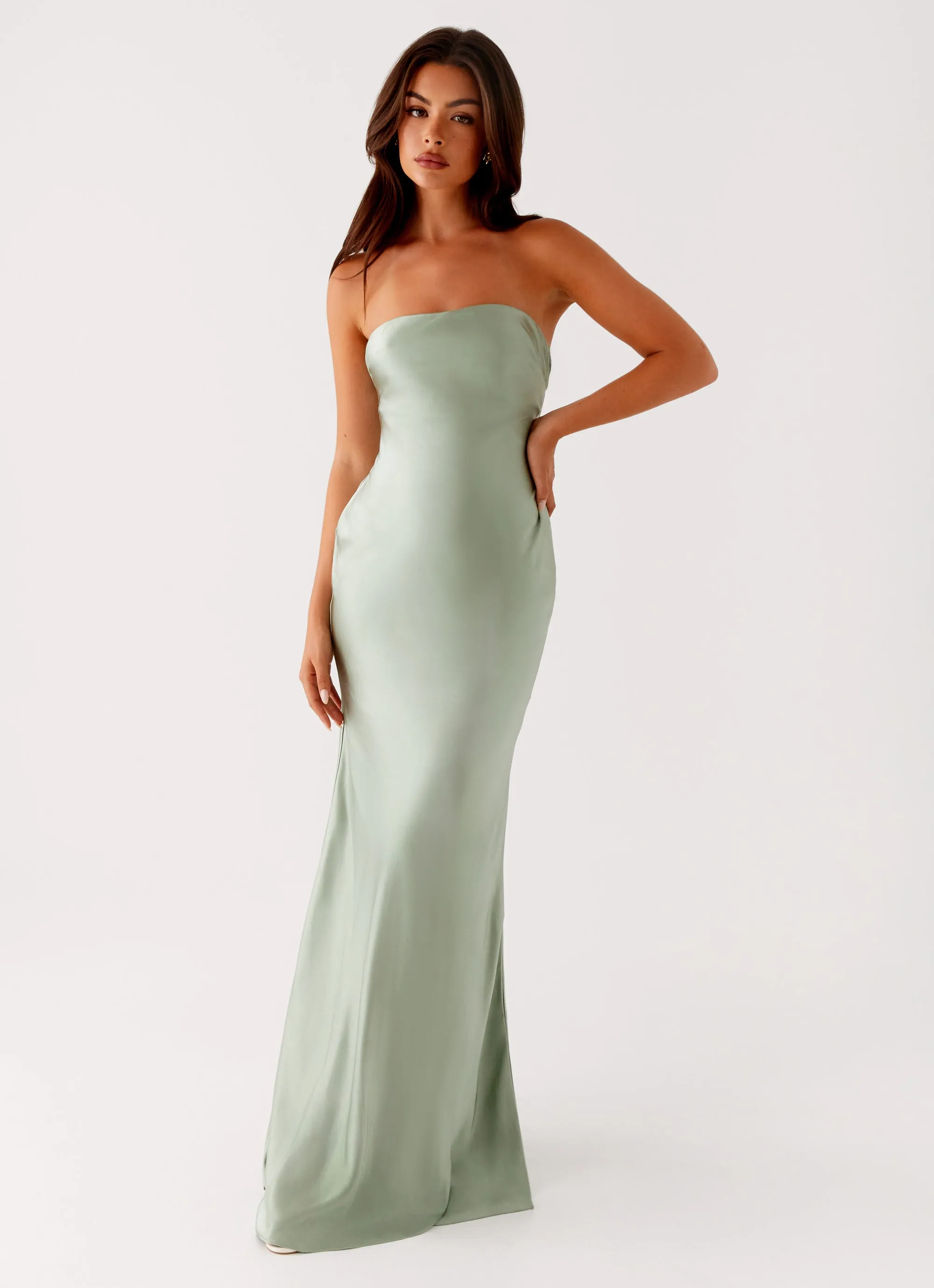 Monte Carlo Maxi Dress - Sage Button-Cuff Sweetheart Cut