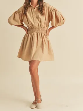 Beauty Zone Evie Poplin Dress - Taupe