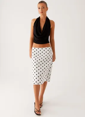Evoke Chiffon Midi Skirt - White Polka Dot Recycled Material