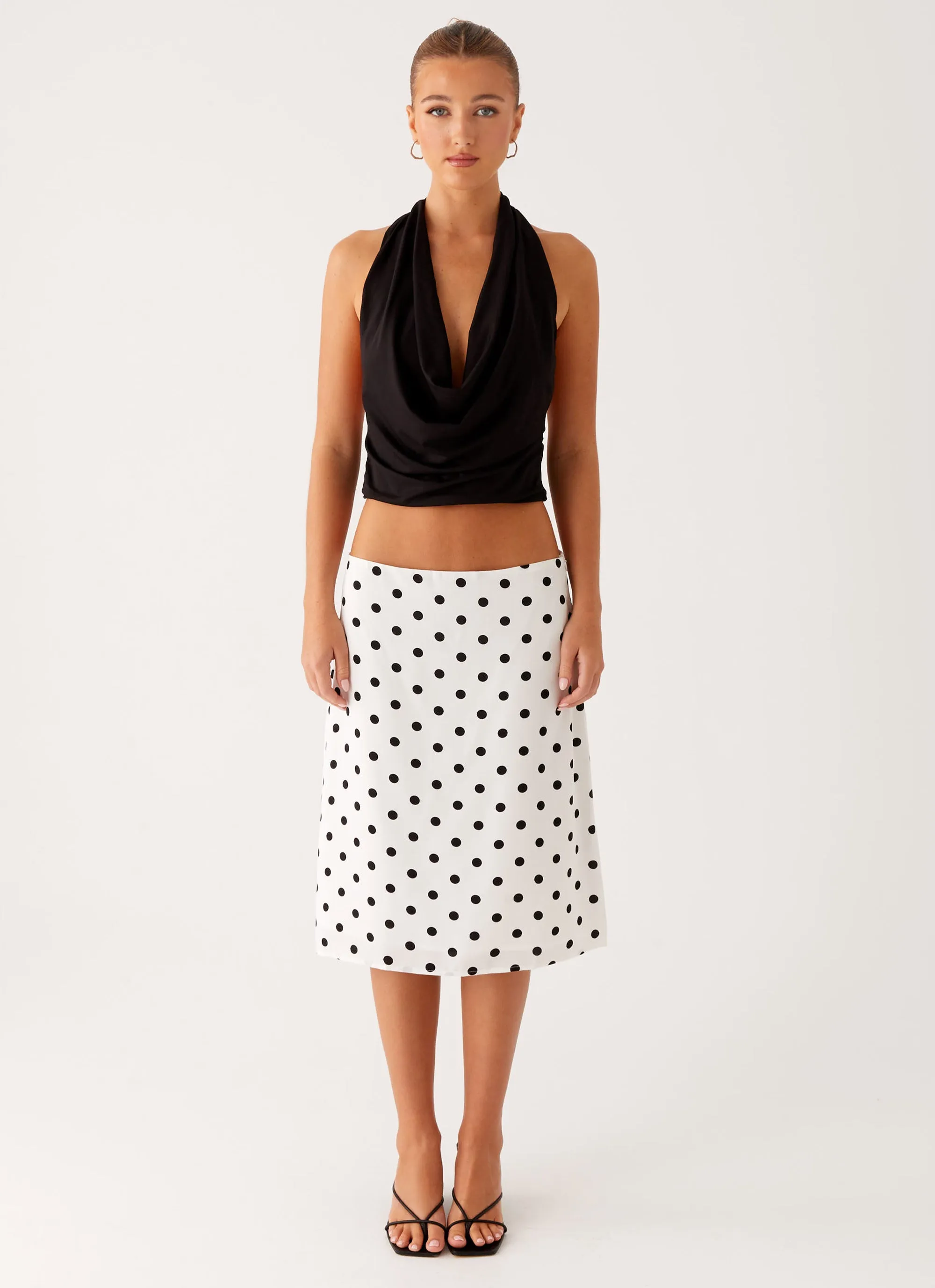 Embossed Detail Coordinated Set Evoke Chiffon Midi Skirt - White Polka Dot