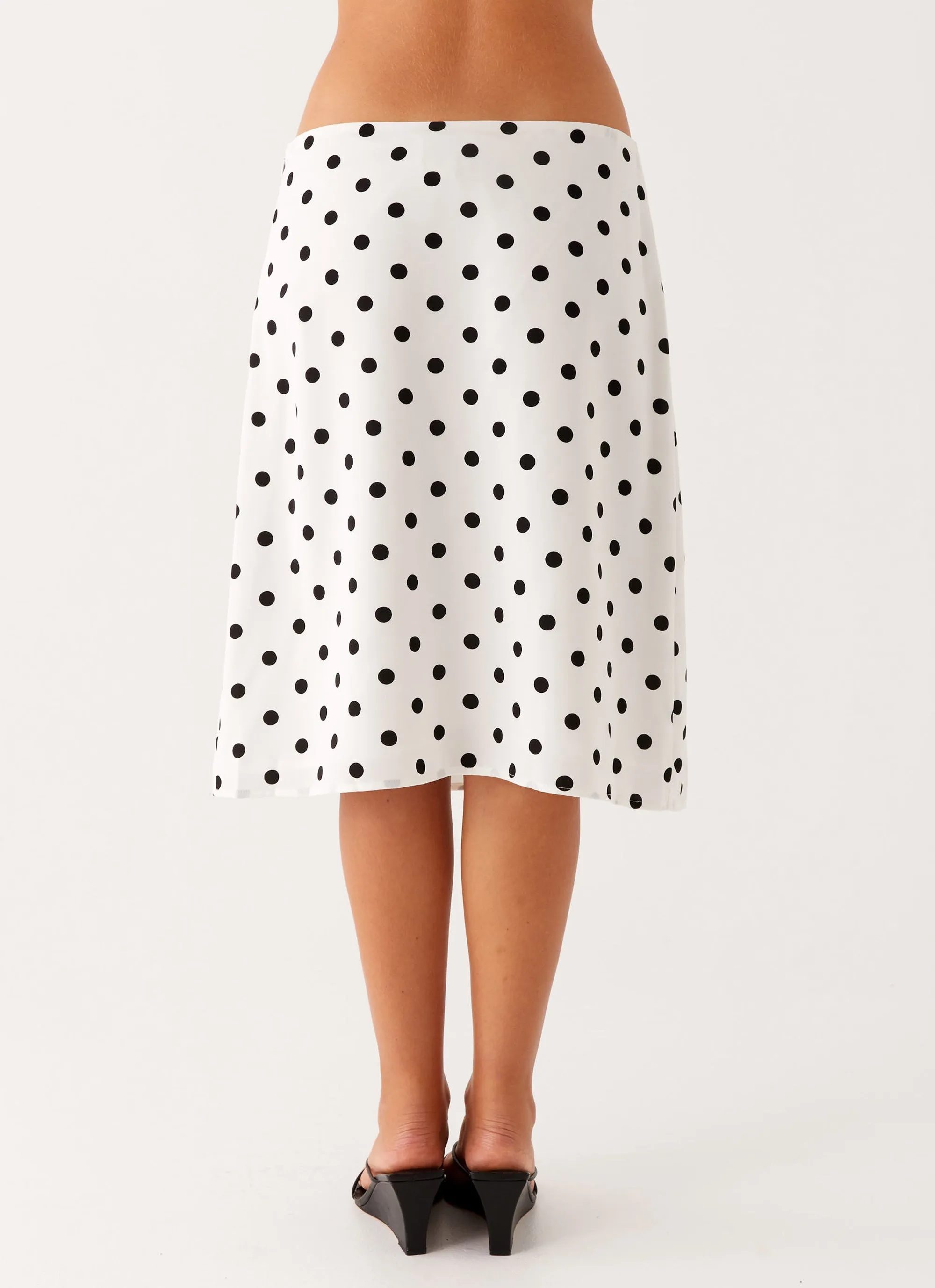 Subtle Finish Evoke Chiffon Midi Skirt - White Polka Dot