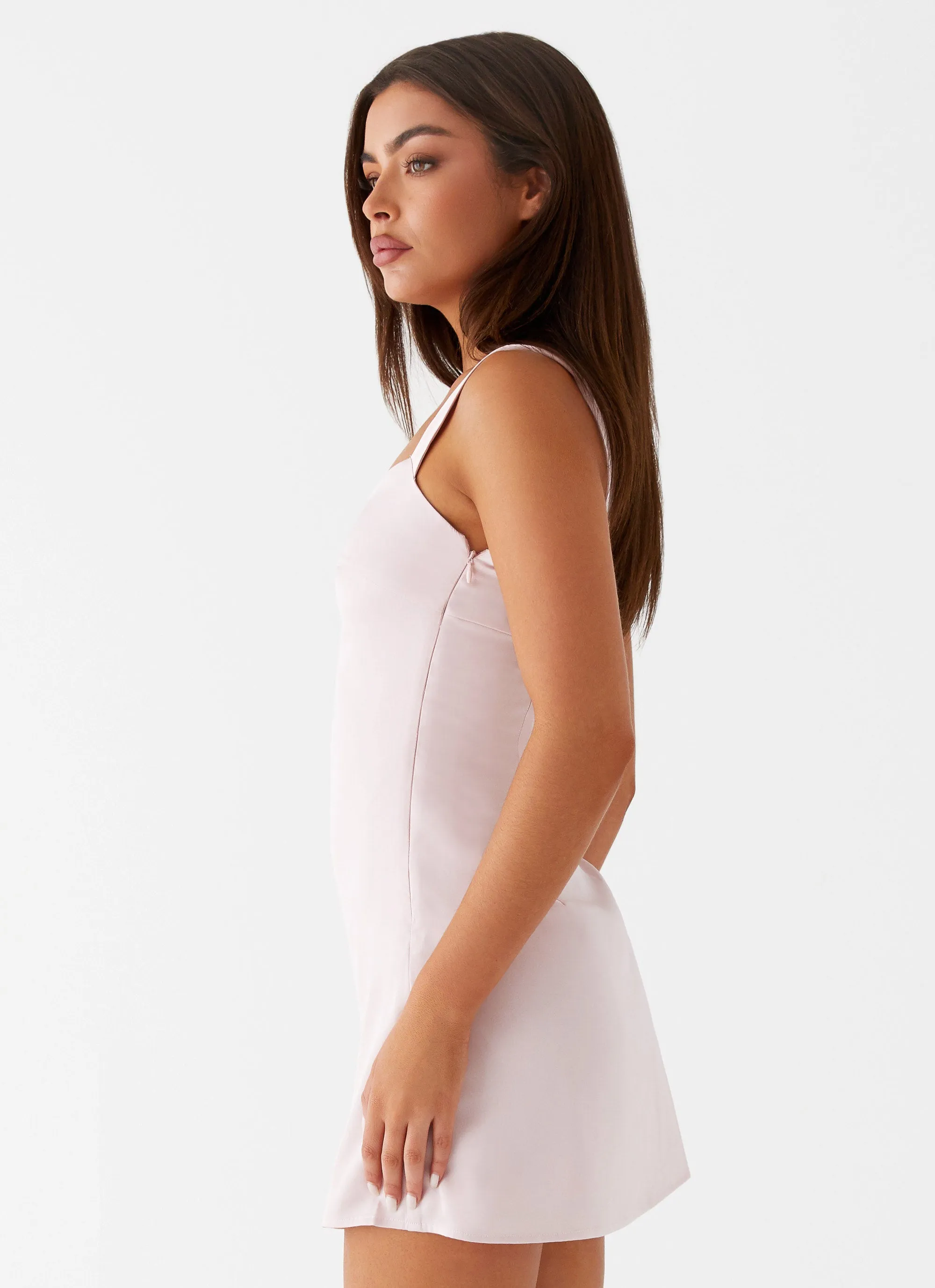 Odette Satin Mini Dress - Pink Opaque finish