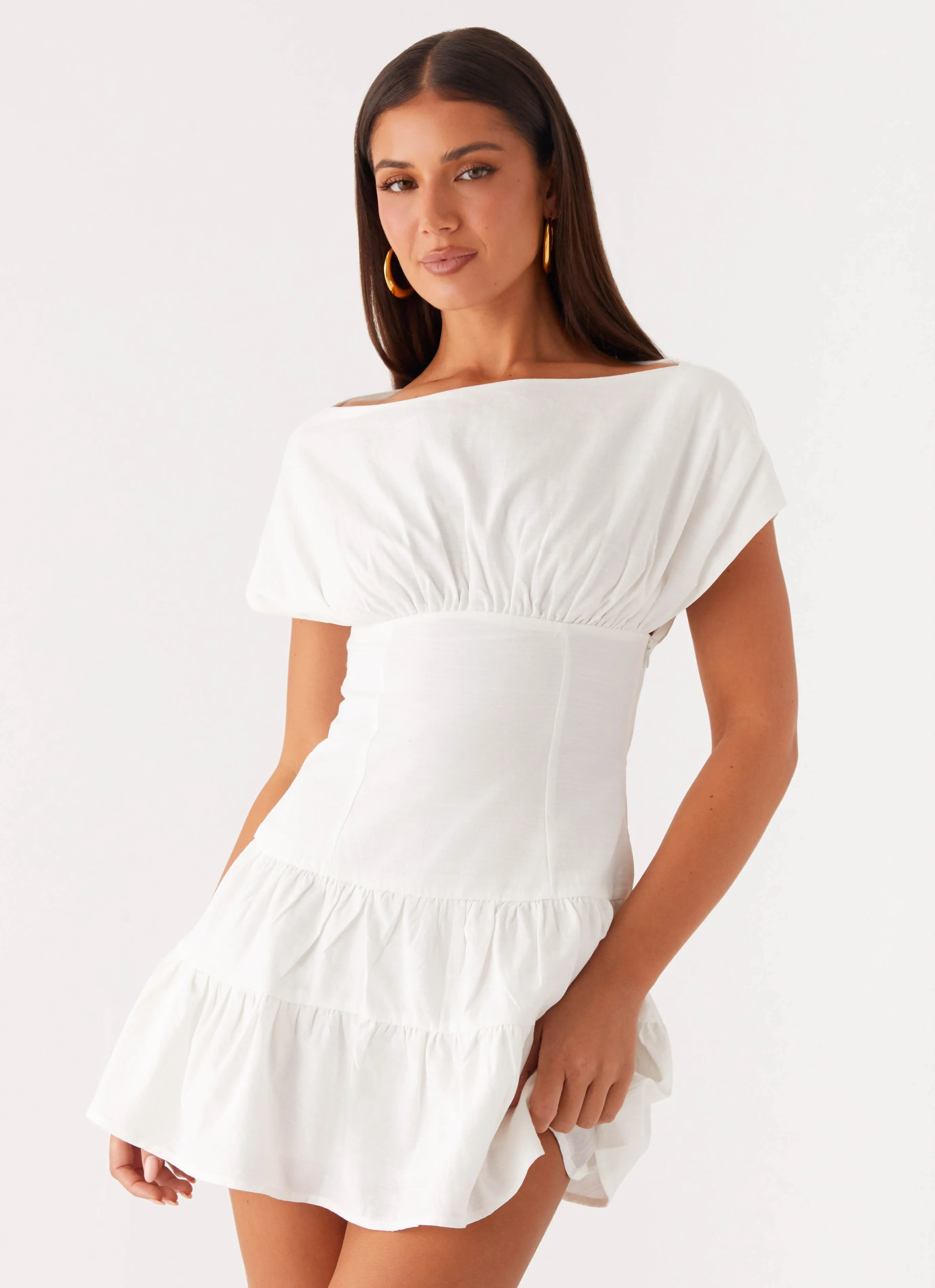 Ember Haze Boat Neck Mini Dress - Off White Layered Design Spring-Season