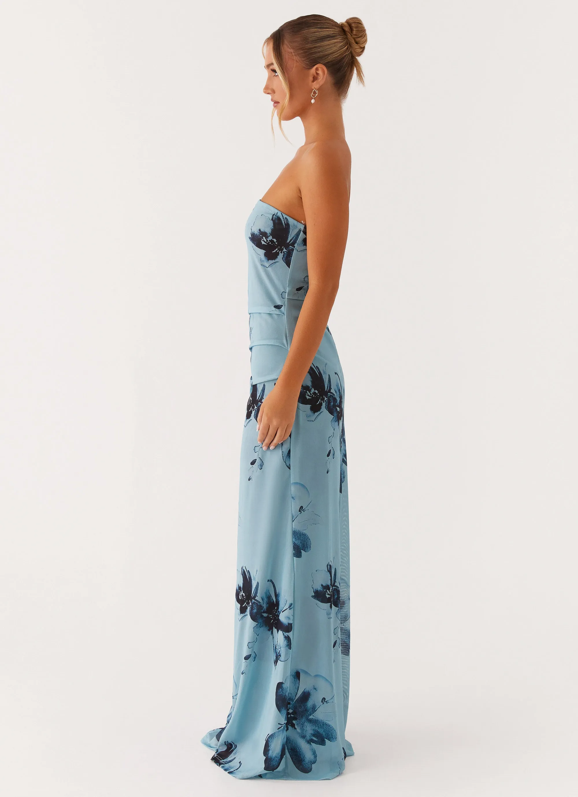 Sophisticated Layers Side-Slit Field Of Dreams Maxi Dress - Blue Black Floral