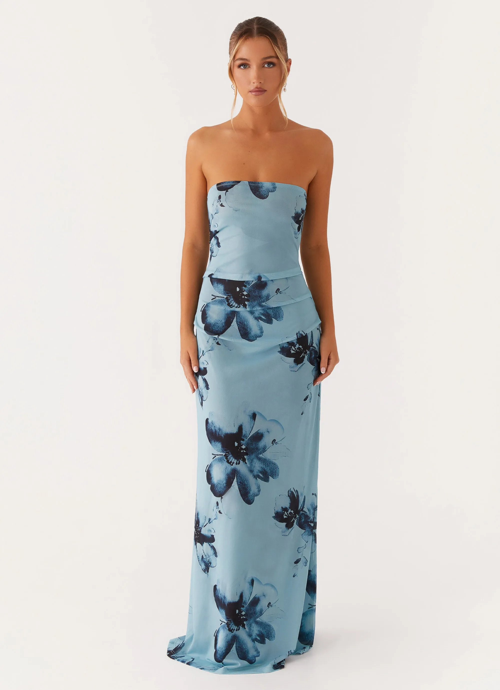Field Of Dreams Maxi Dress - Blue Black Floral SeamlessConstruction