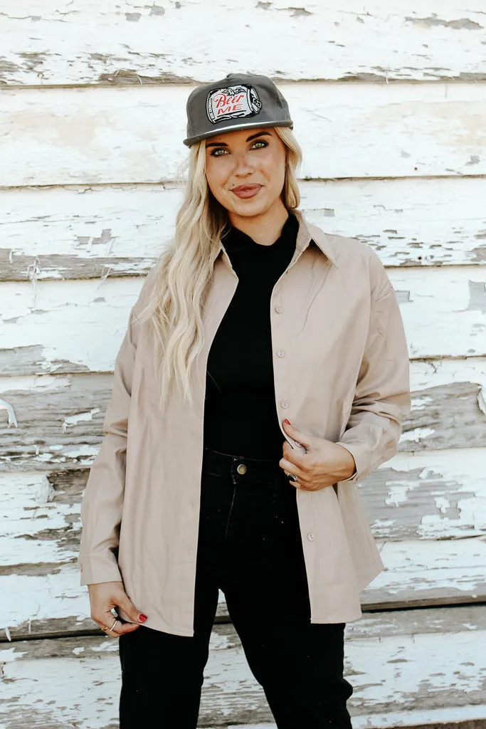 Fallon Faux Leather Shacket - Taupe LowProfile Zipper Multi Directional Mobility