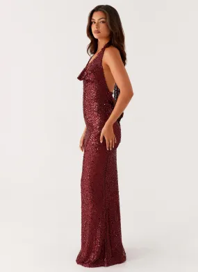 Treasured Sequin Maxi Dress - Fuchsia Detachable-Detail