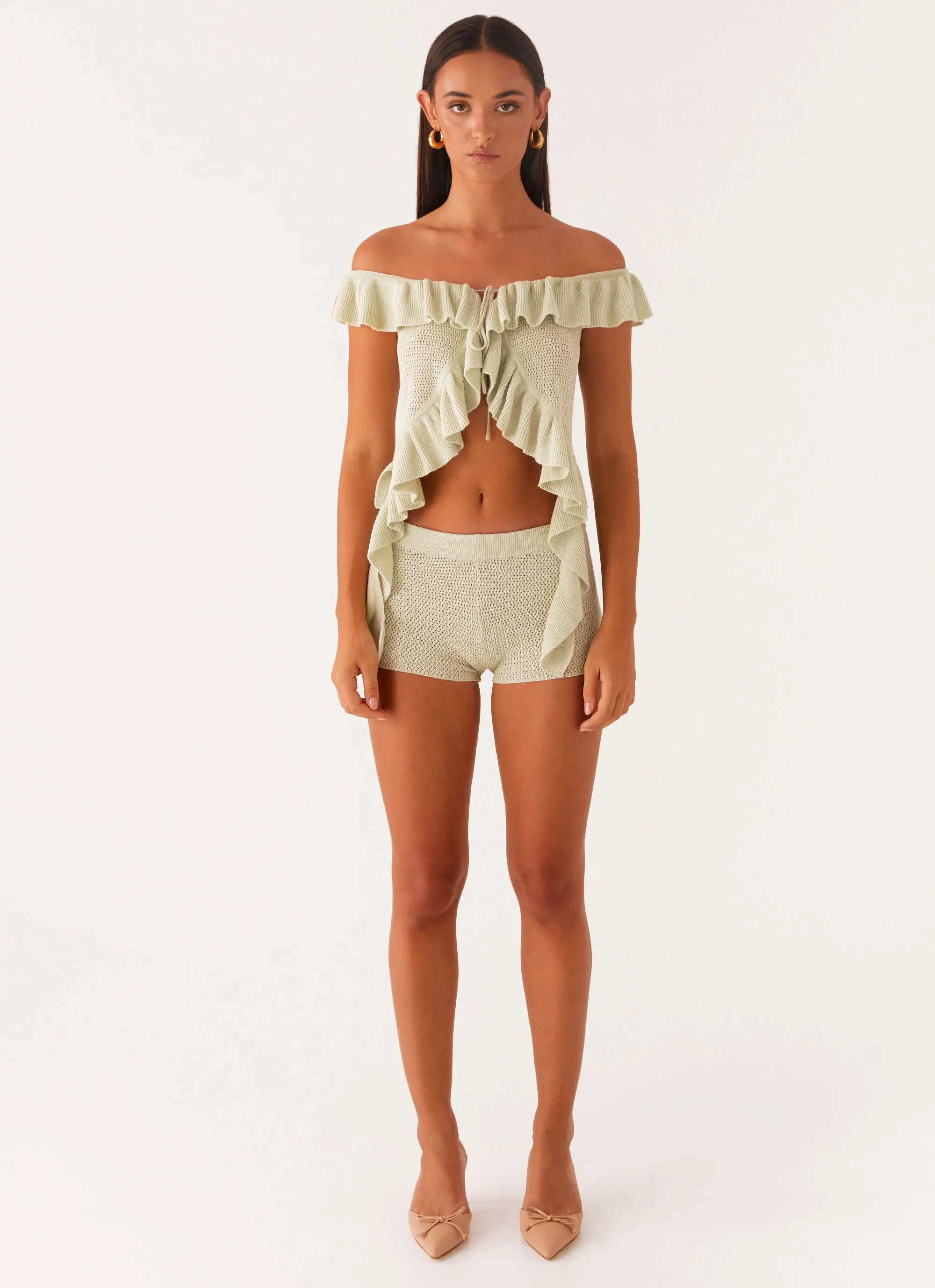 Soft Brushed Lining Minimal Edge Fantasise Knit Mini Shorts - Mint