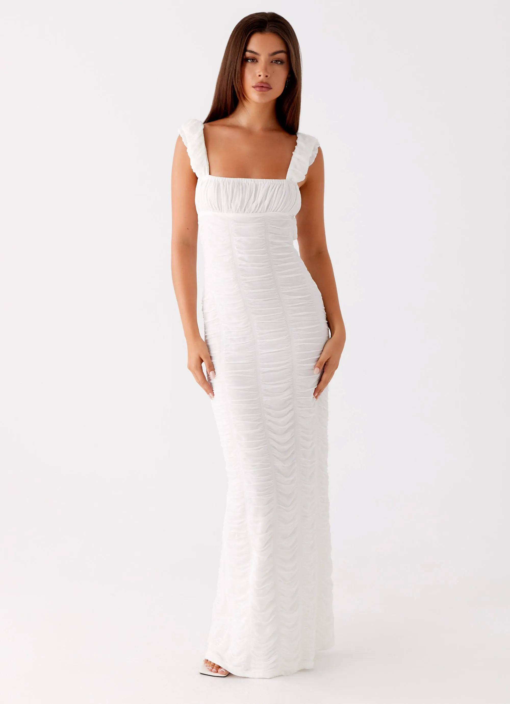 Senses Midi Dress - White Elegant Detail Travel Friendly