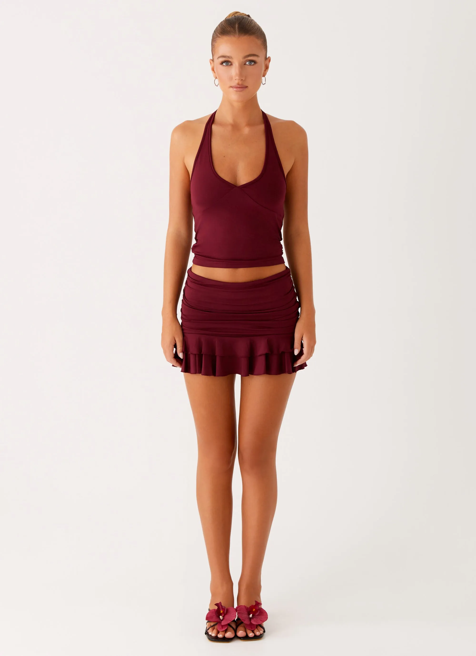 Ruching Details Bernie Mini Skirt - Raspberry Wine