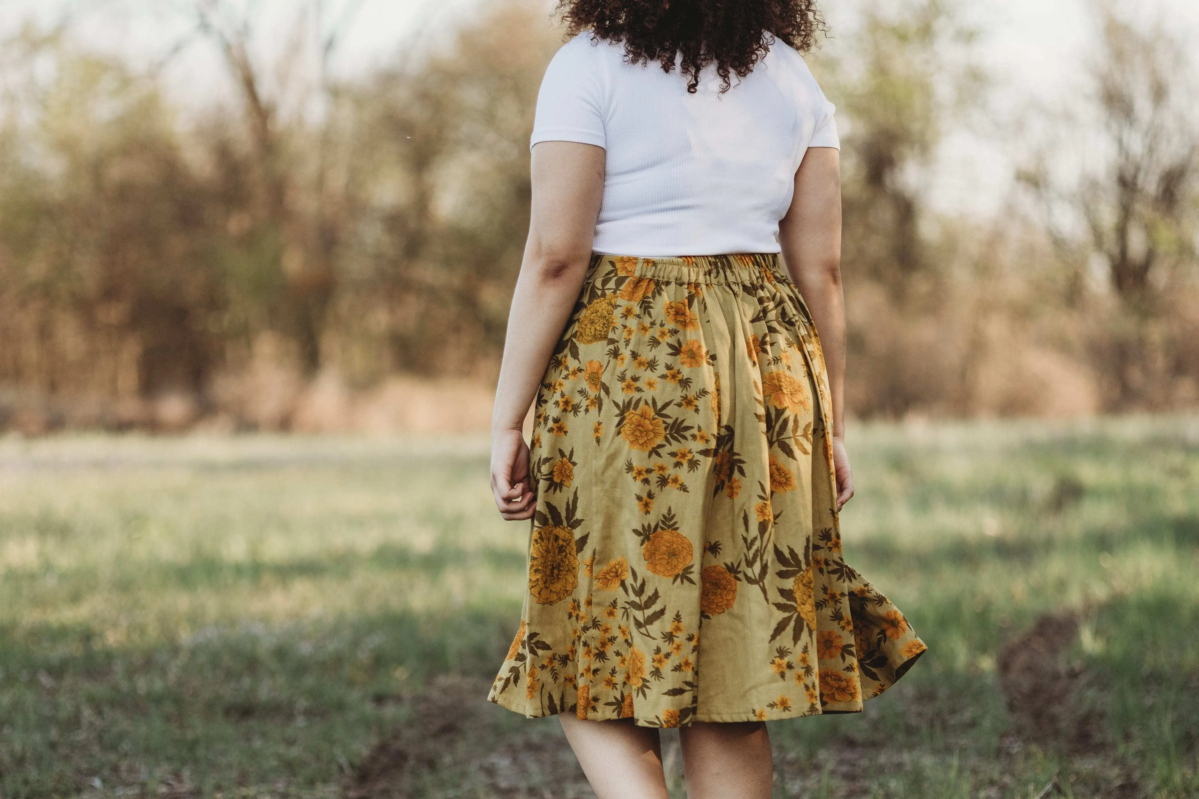 Anti Pilling Finish Bae Skirt in Mustard Marigold Linen