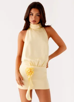 Pleat Breeze Birdie Halterneck Mini Dress - Yellow