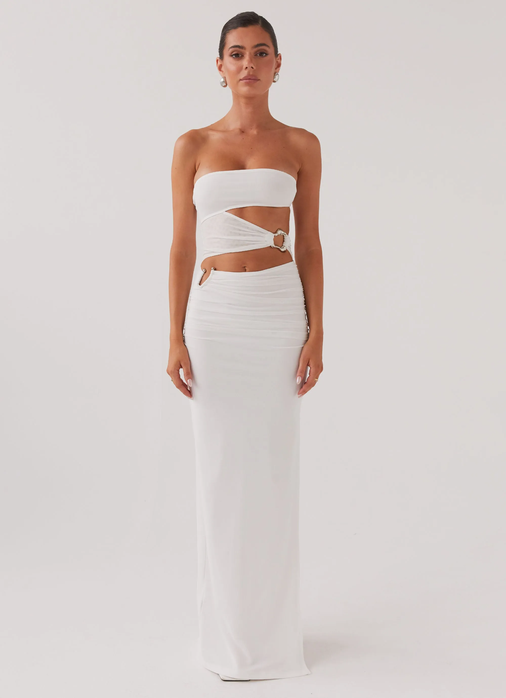 Into Pieces Mesh Maxi Dress - White All-season garment Bust-Enhancing