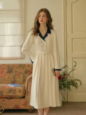 Travel-Essential Easy Fit Simone Vintage Double Breasted Colorblock Collar Dress