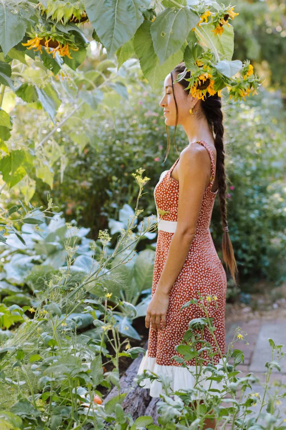 Blush Glow Light Flow Gemma Dress in Rust Floral and Oat