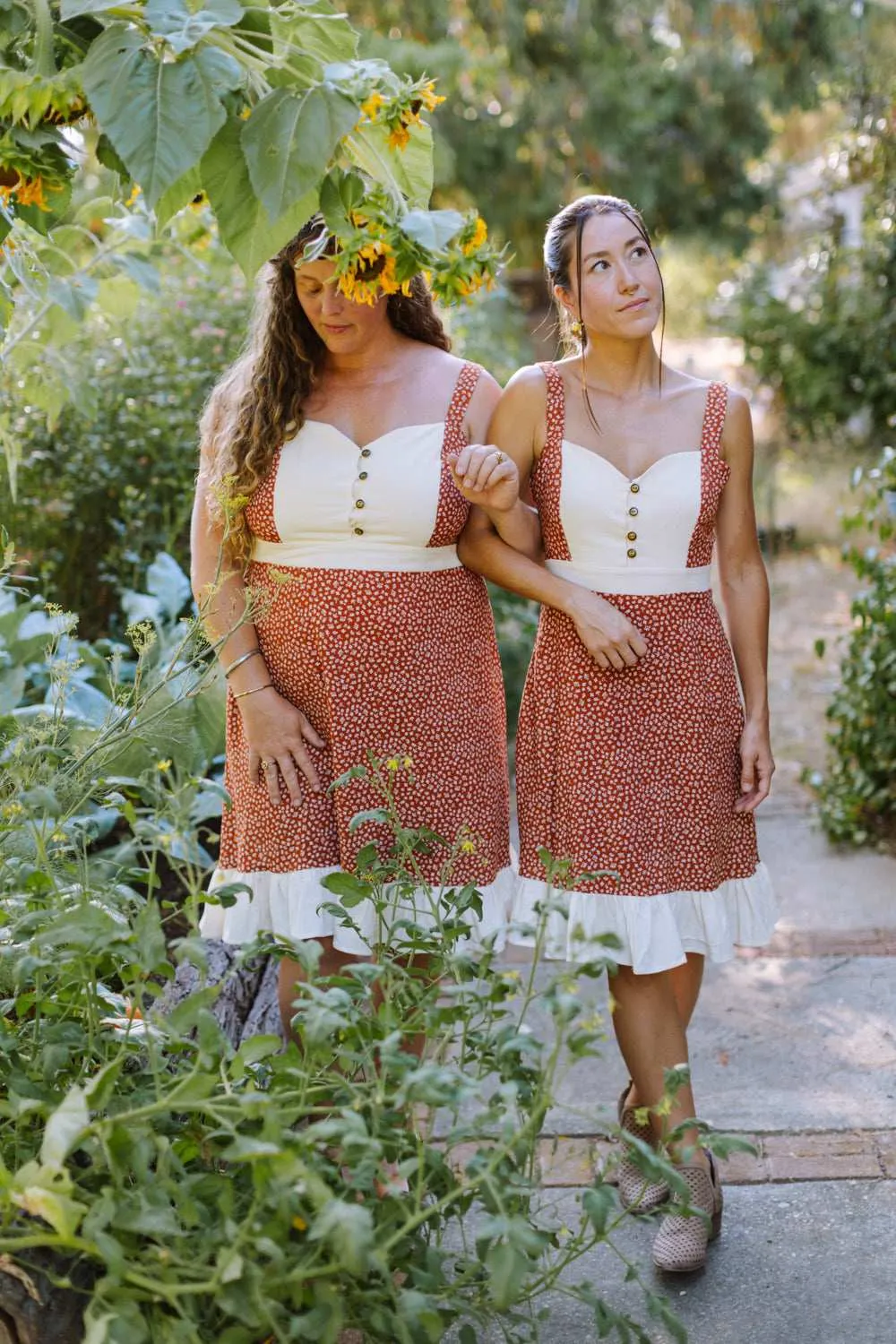 Gemma Dress in Rust Floral and Oat Pastel Colors