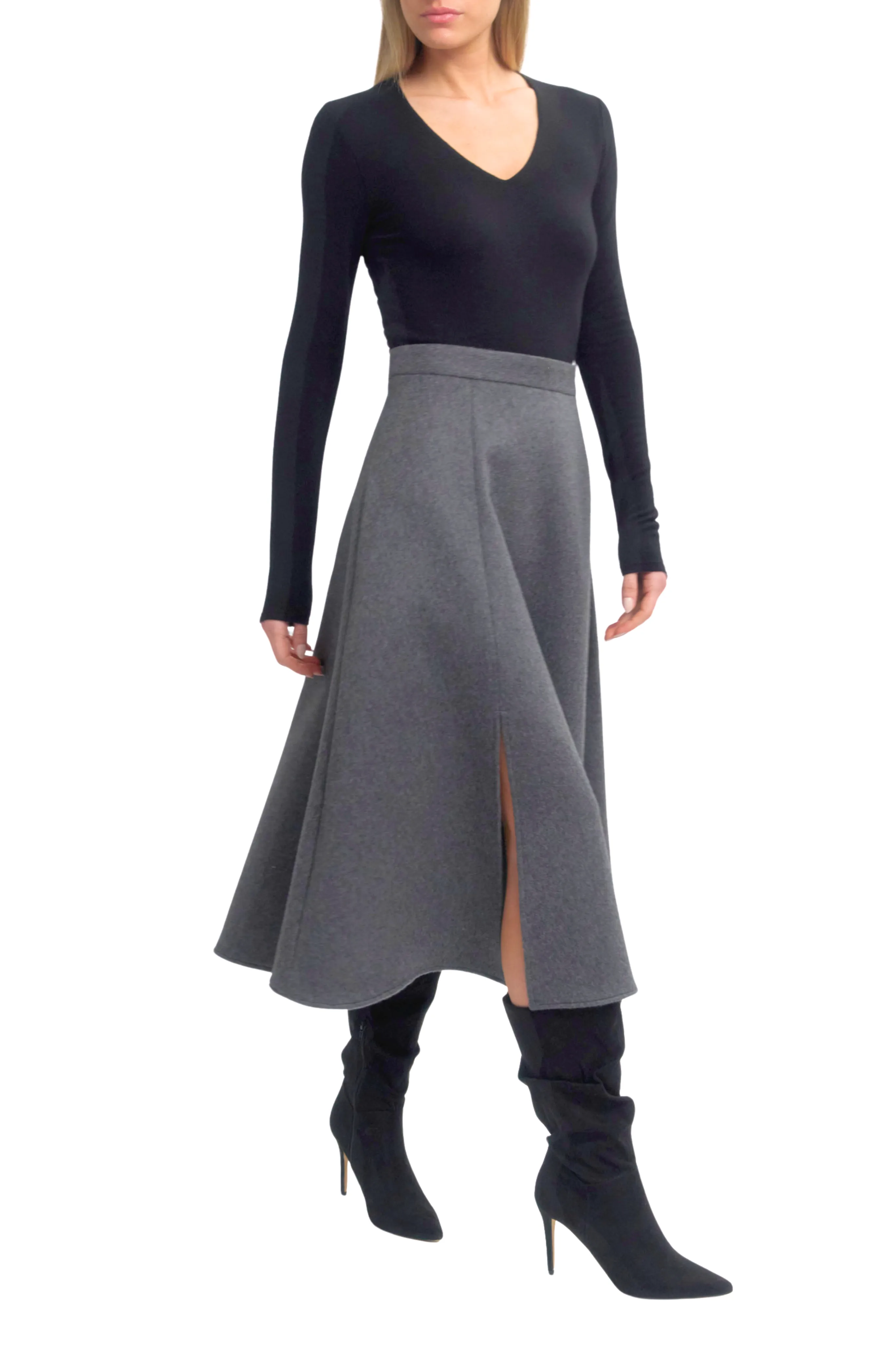 Neutral Tone Circle Skirt with Slit