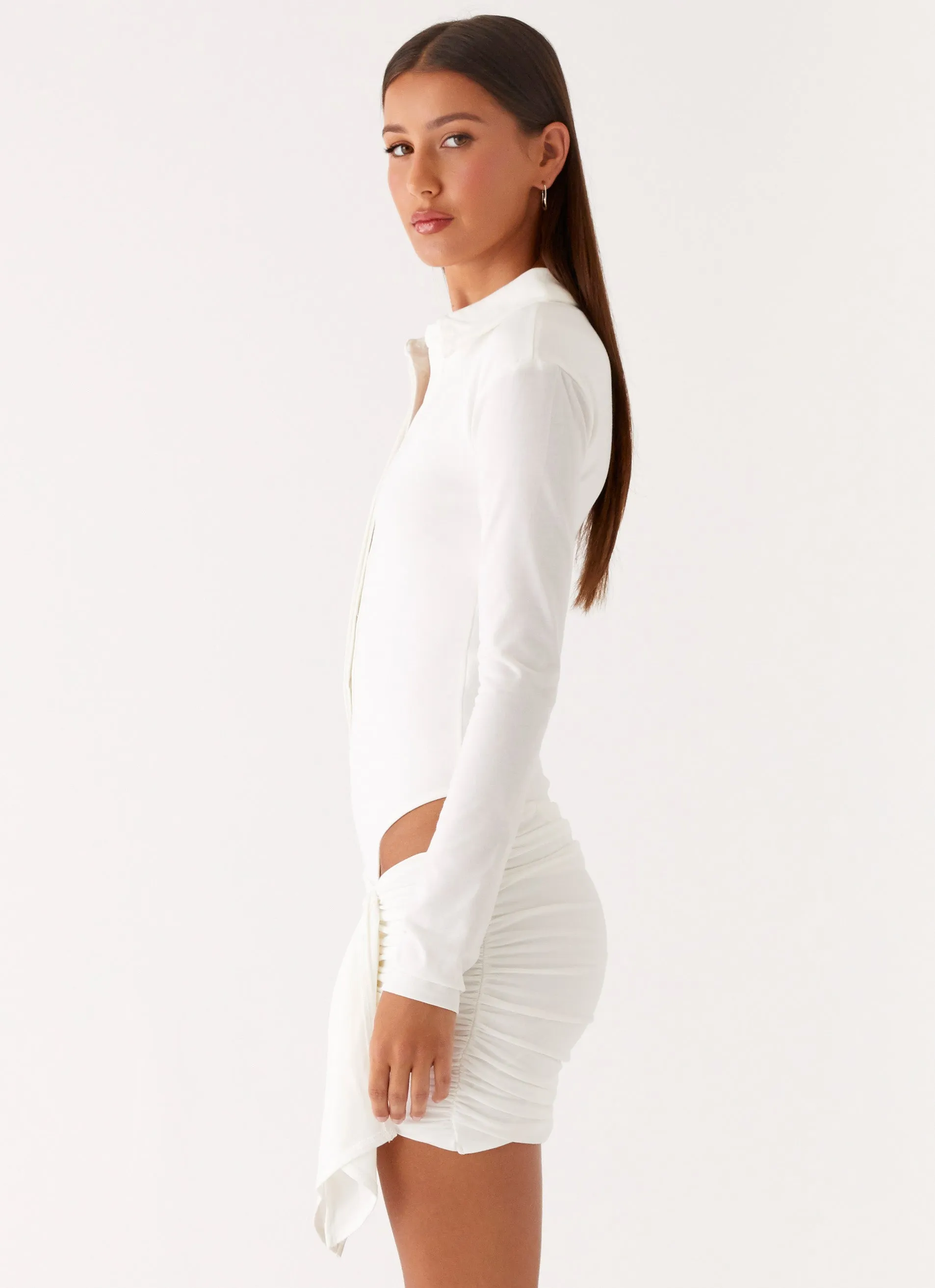Indah Mini Dress - White Timeless fitted silhouette Silky Form