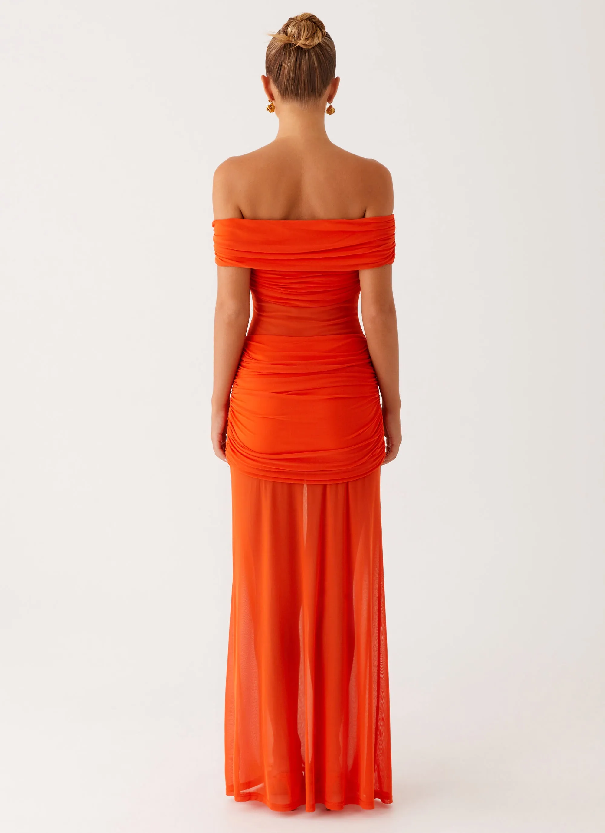 Charming Off Shoulder Maxi Dress - Orange Easy Flow Convertible-Style
