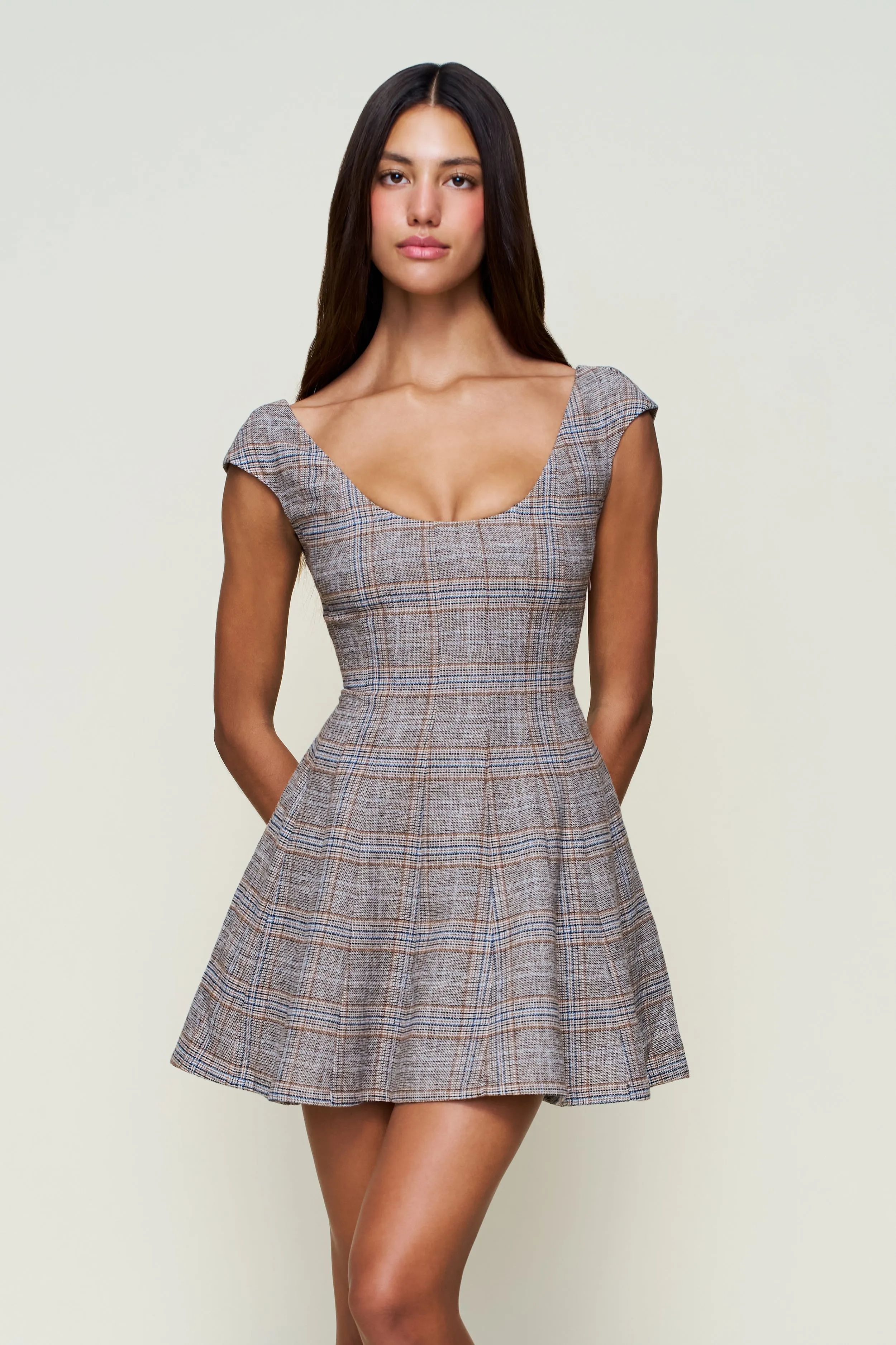 Leila Tartan Mini Dress Perfect For Work Scoop-Neck