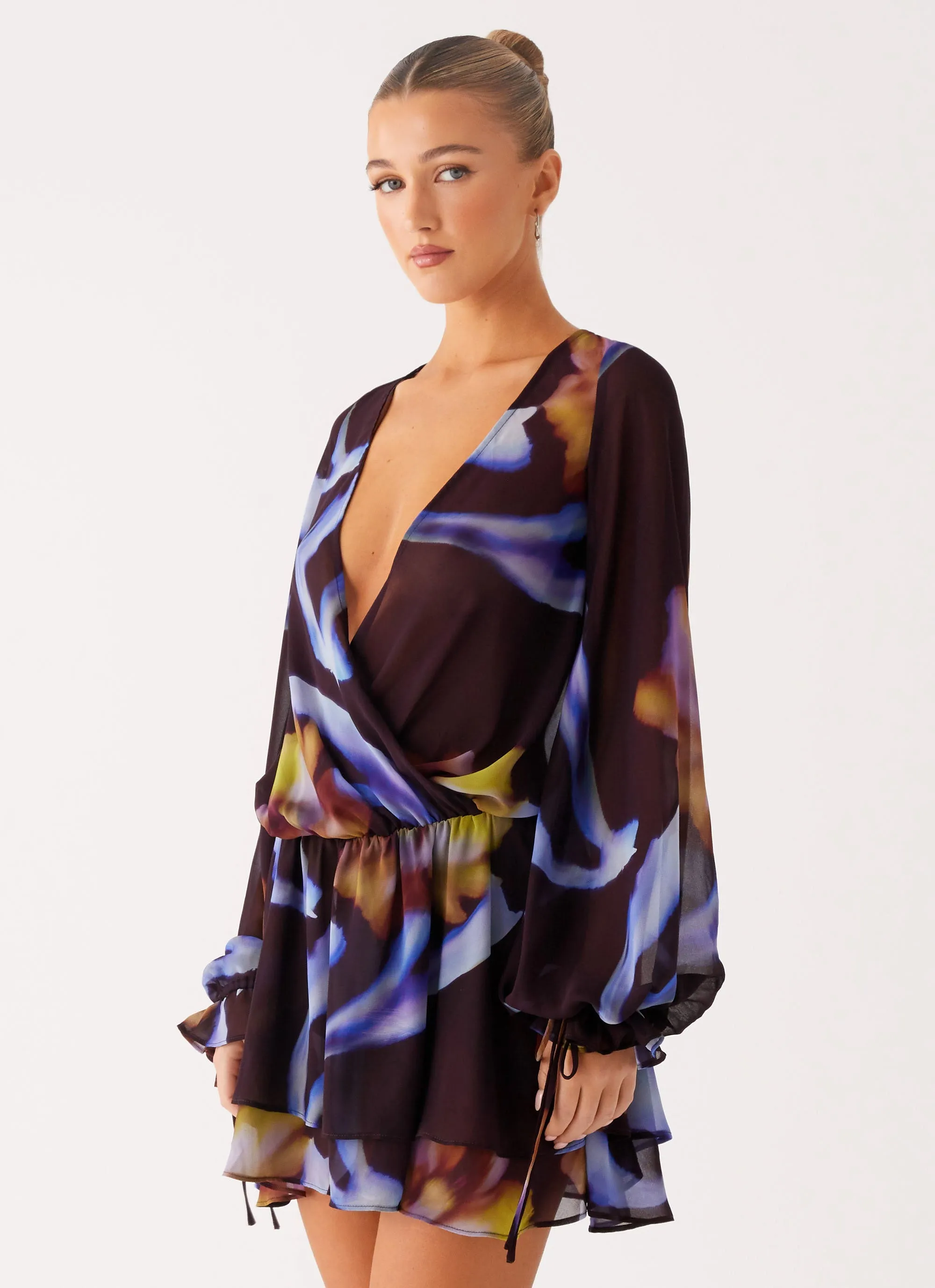 Passion Long Sleeve Mini Dress - Dark Floral City Style Urban Mood