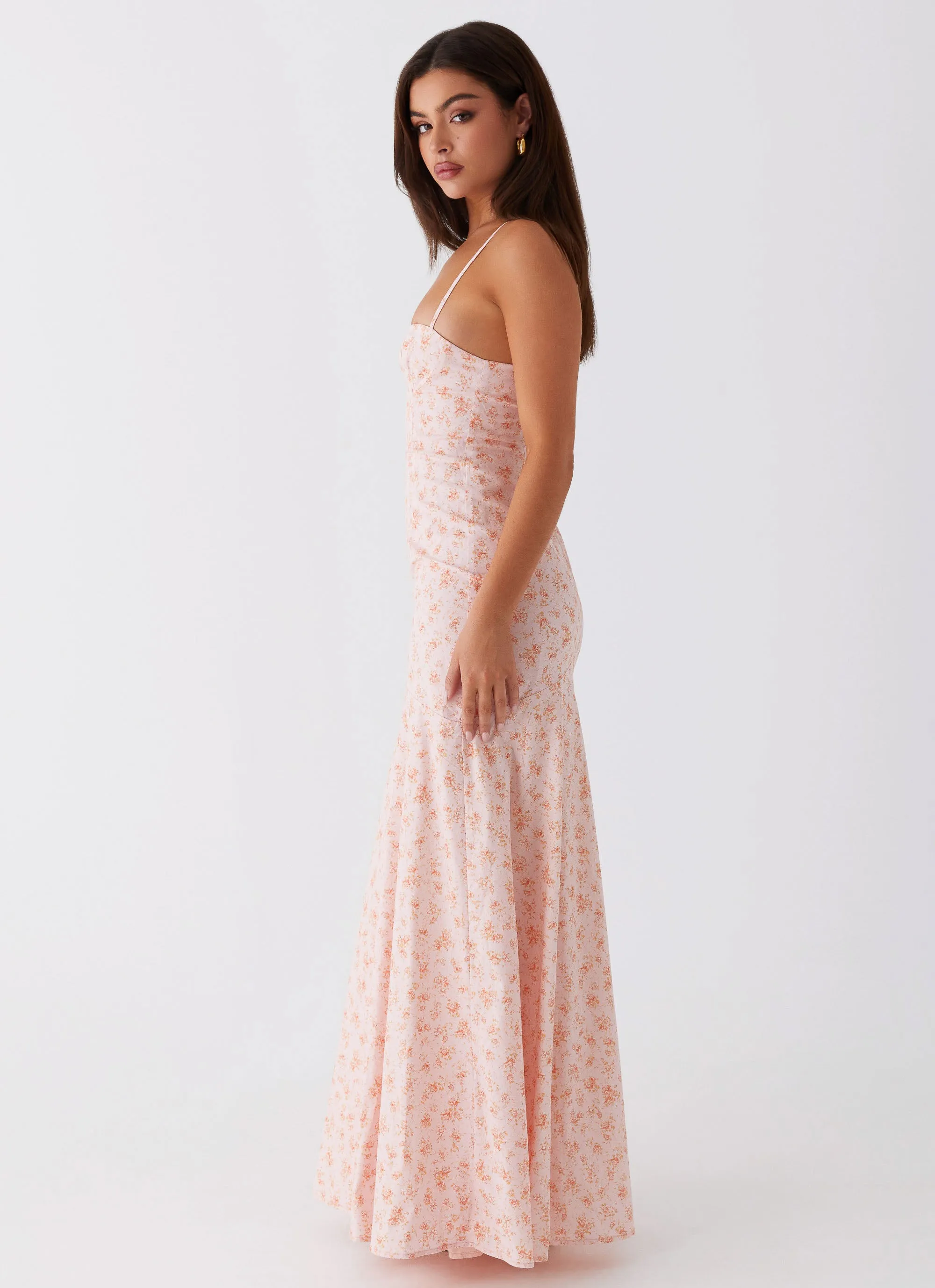 Sleek And Stylish Modest Light Britney Maxi Dress - Pink Ditsy Floral