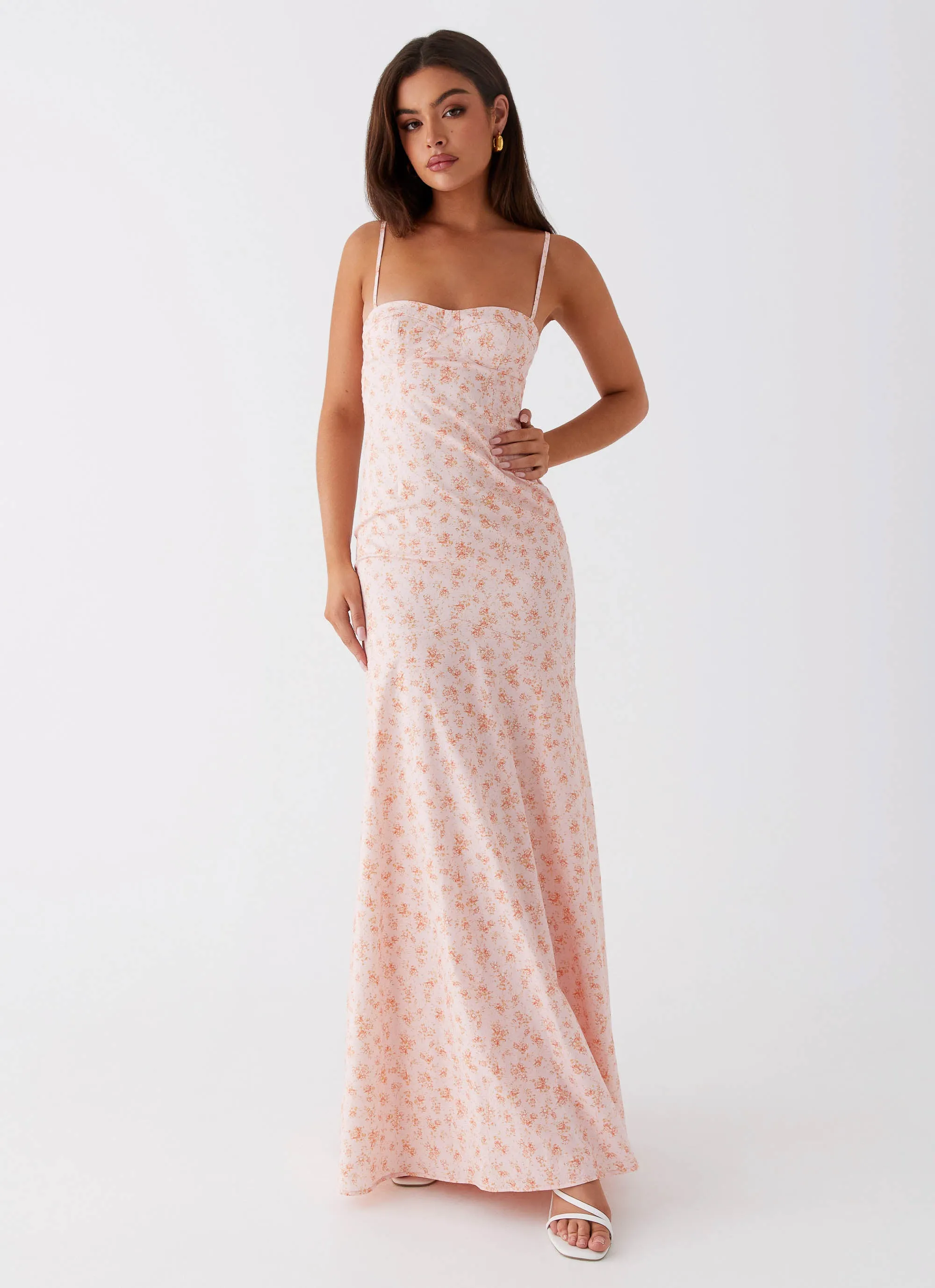 Britney Maxi Dress - Pink Ditsy Floral Elegant Fabric