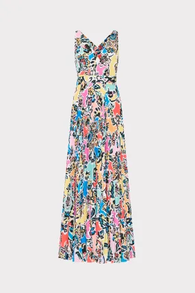 Smart Lines Oria Rainbow Oasis Pleated Dress