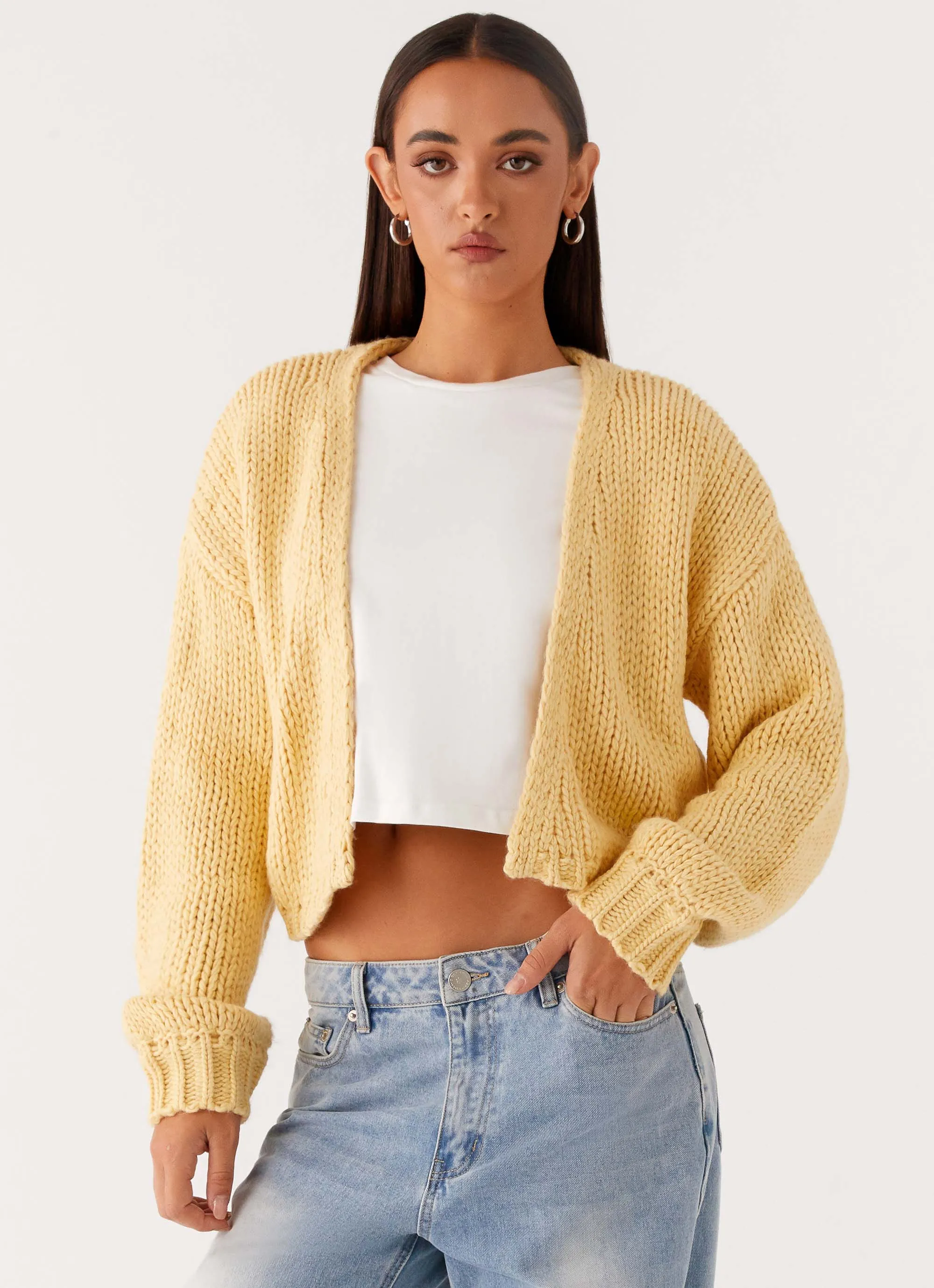 Jasleen Knit Cardigan - Yellow AllPurposeFastening stand neck