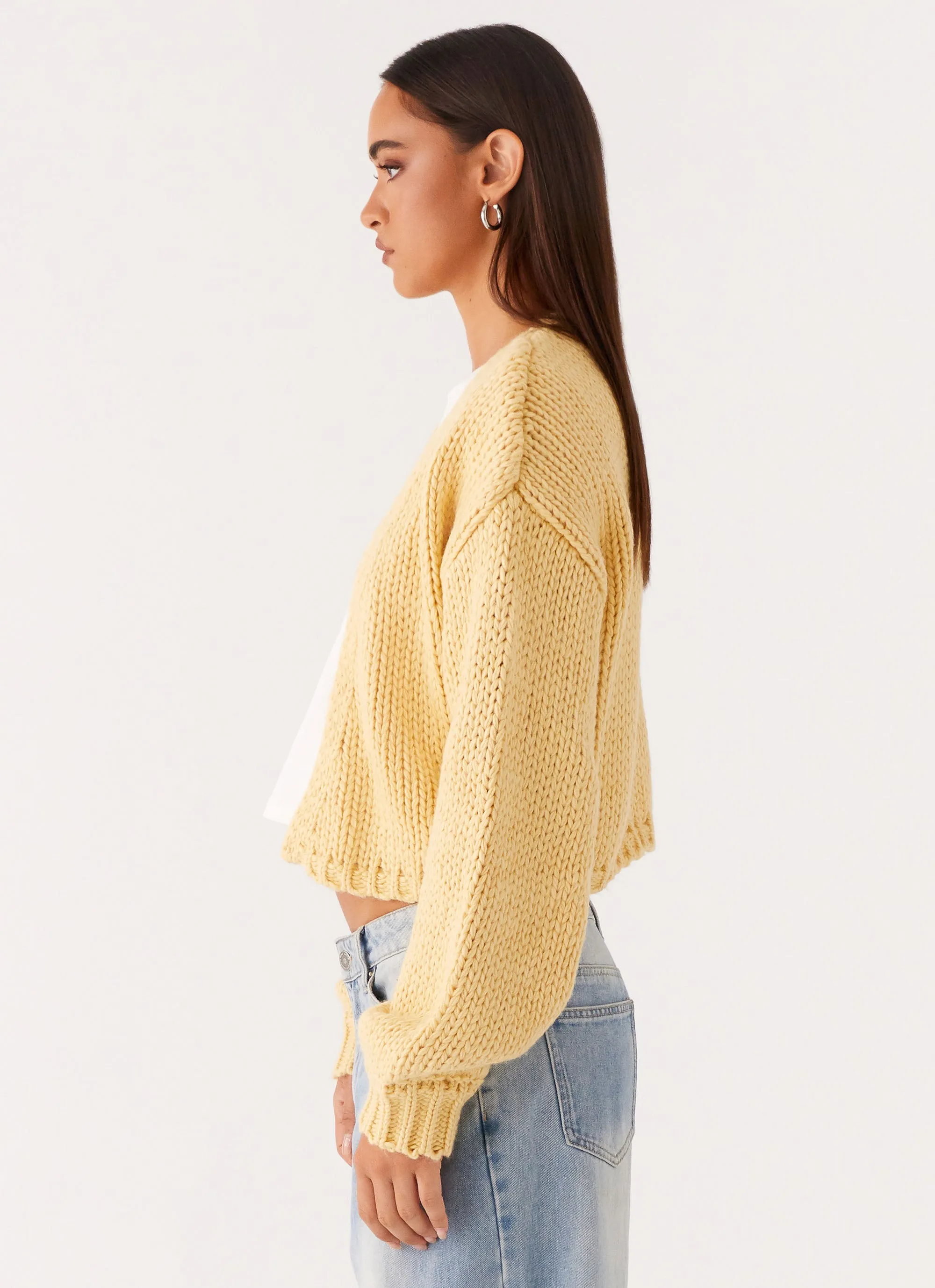 Jasleen Knit Cardigan - Yellow Casual Fit Layer