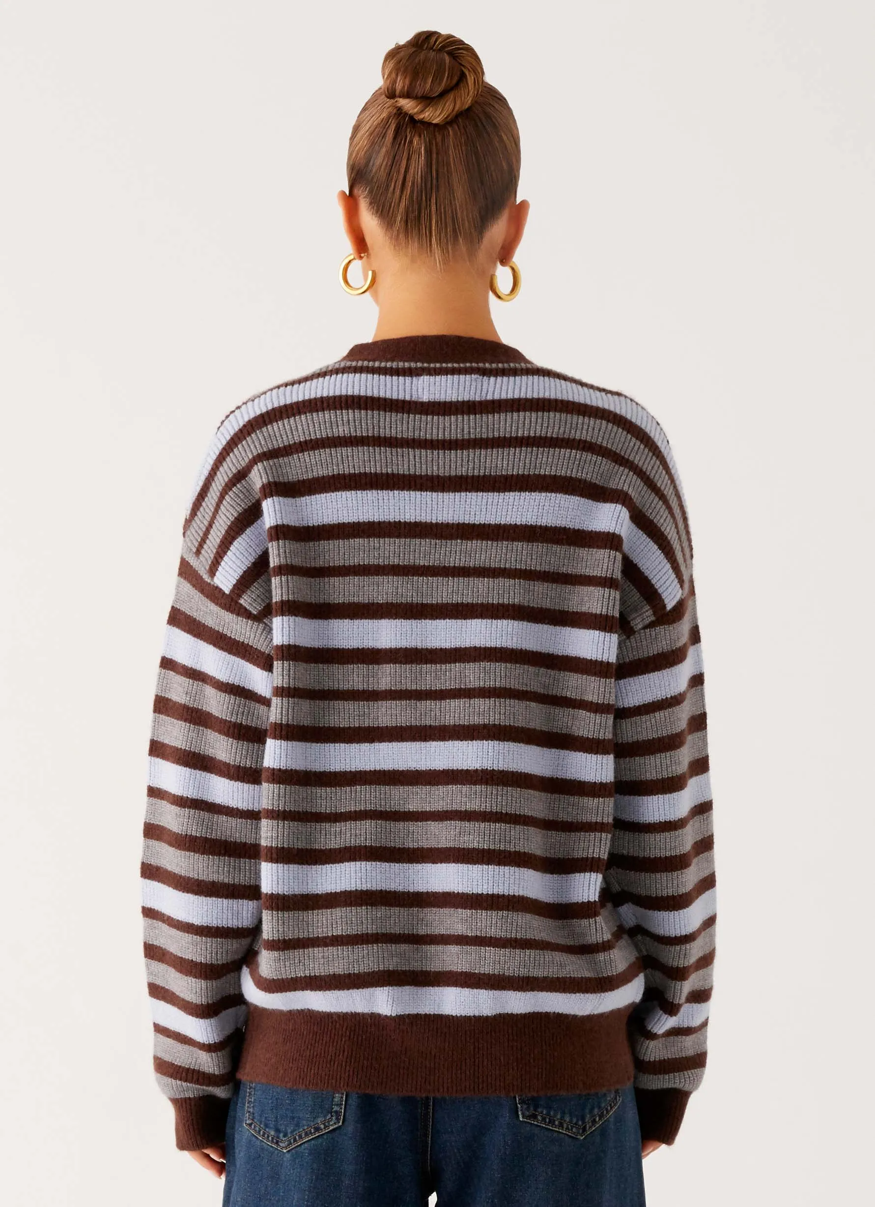 Charlie Oversized Cardigan - Tawny Stripe Top Guard Chill Commute Fit