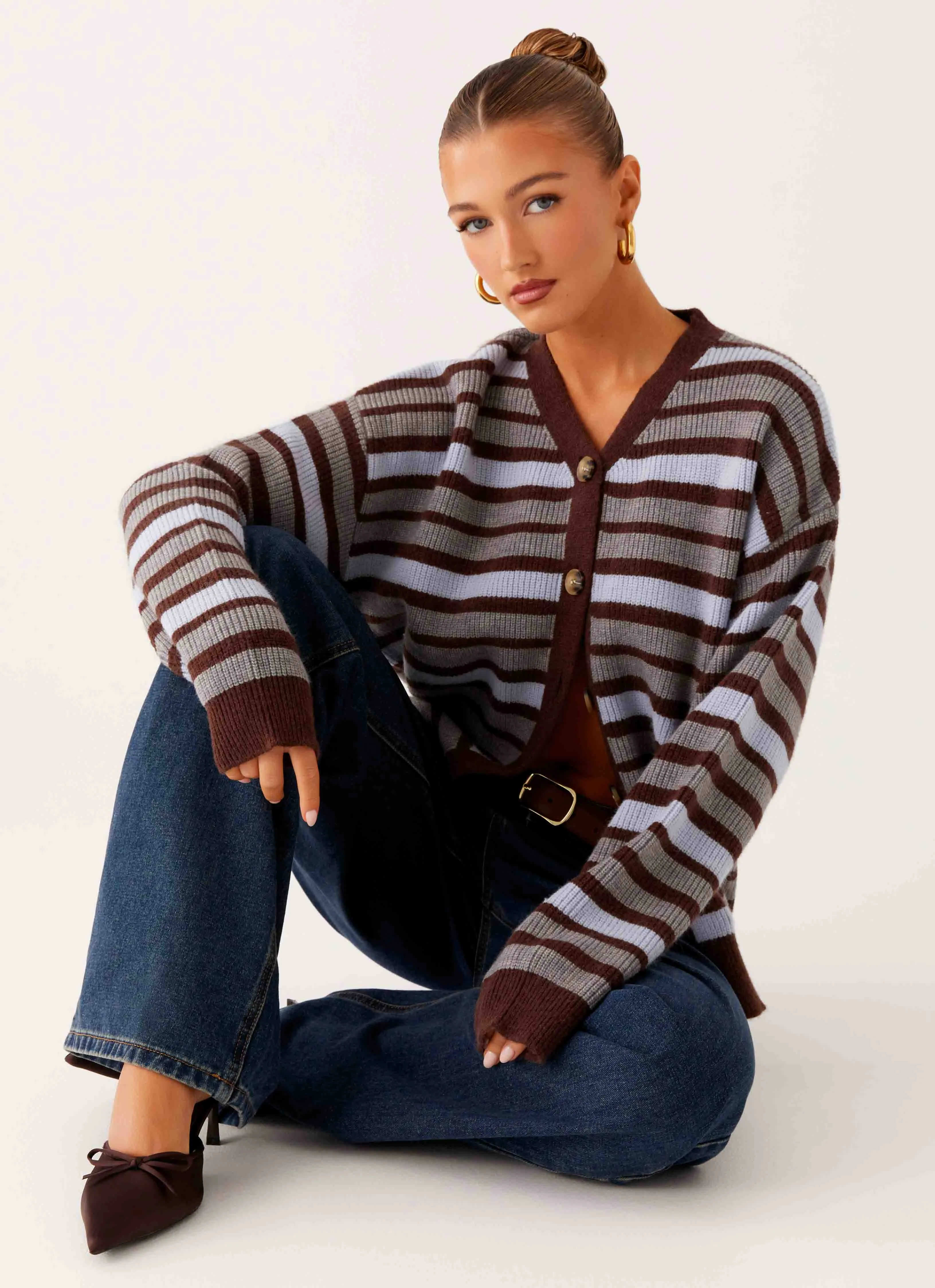 Charlie Oversized Cardigan - Tawny Stripe Reinforced Collar Structure Cuffs Adjust