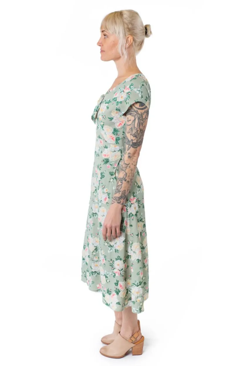 Tatiana Dress in Sage Floral Cozy Base Winter Layer