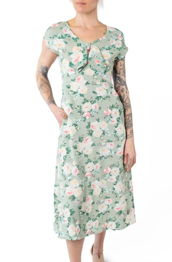 Tatiana Dress in Sage Floral Garden Scene Easy Look