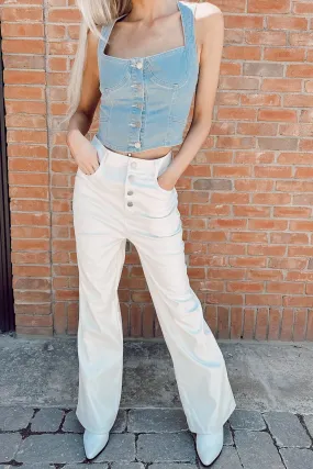 Plus-size option AdjustableTabs Faux Leather Pants - White