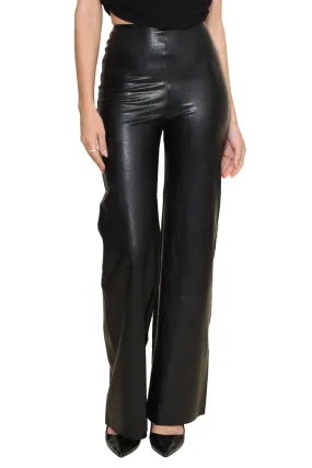 Basic Look Neutral Tone Faux Leather Wide Leg Pant