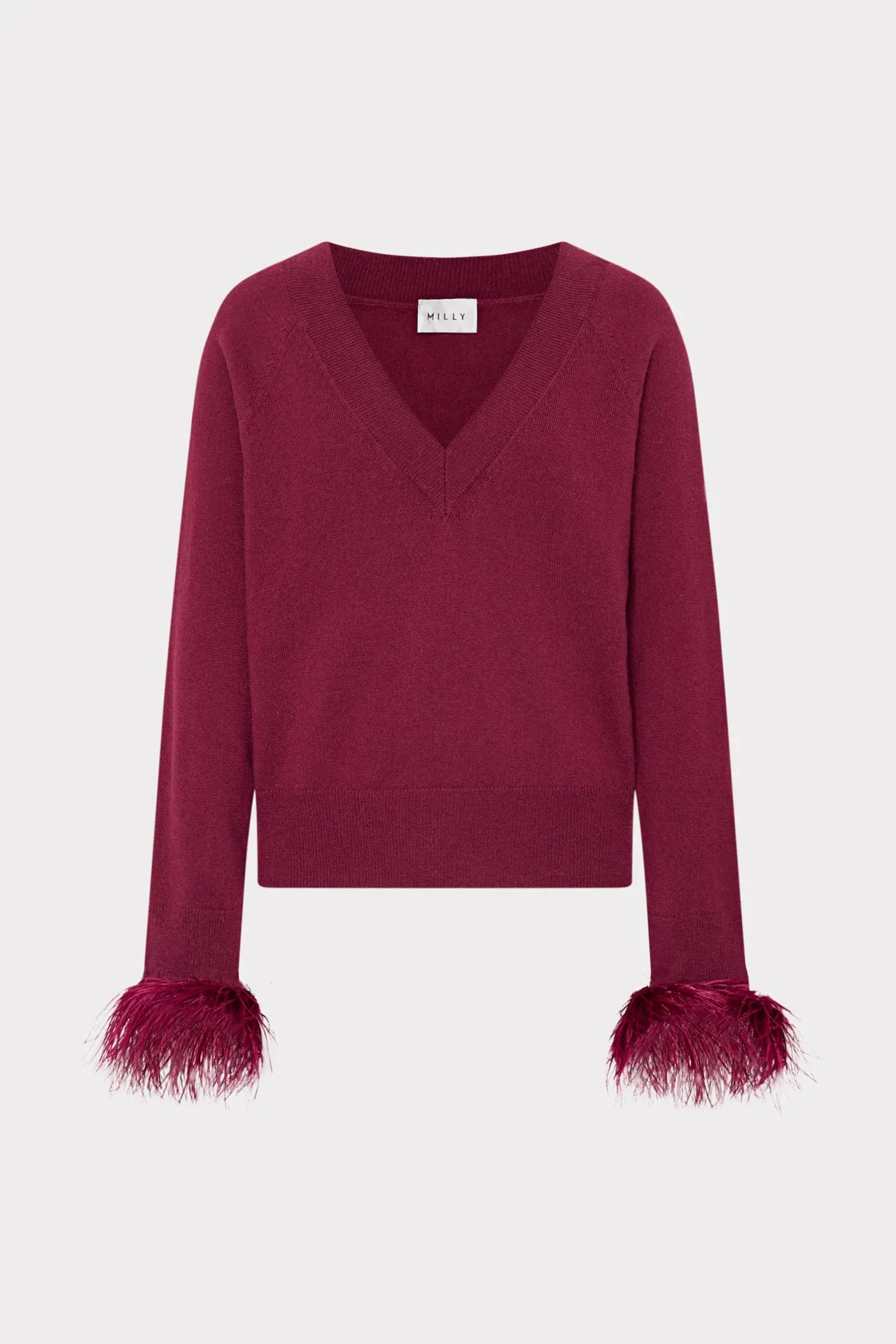 Midweight Texture Feather Cuff V-Neck Sweater