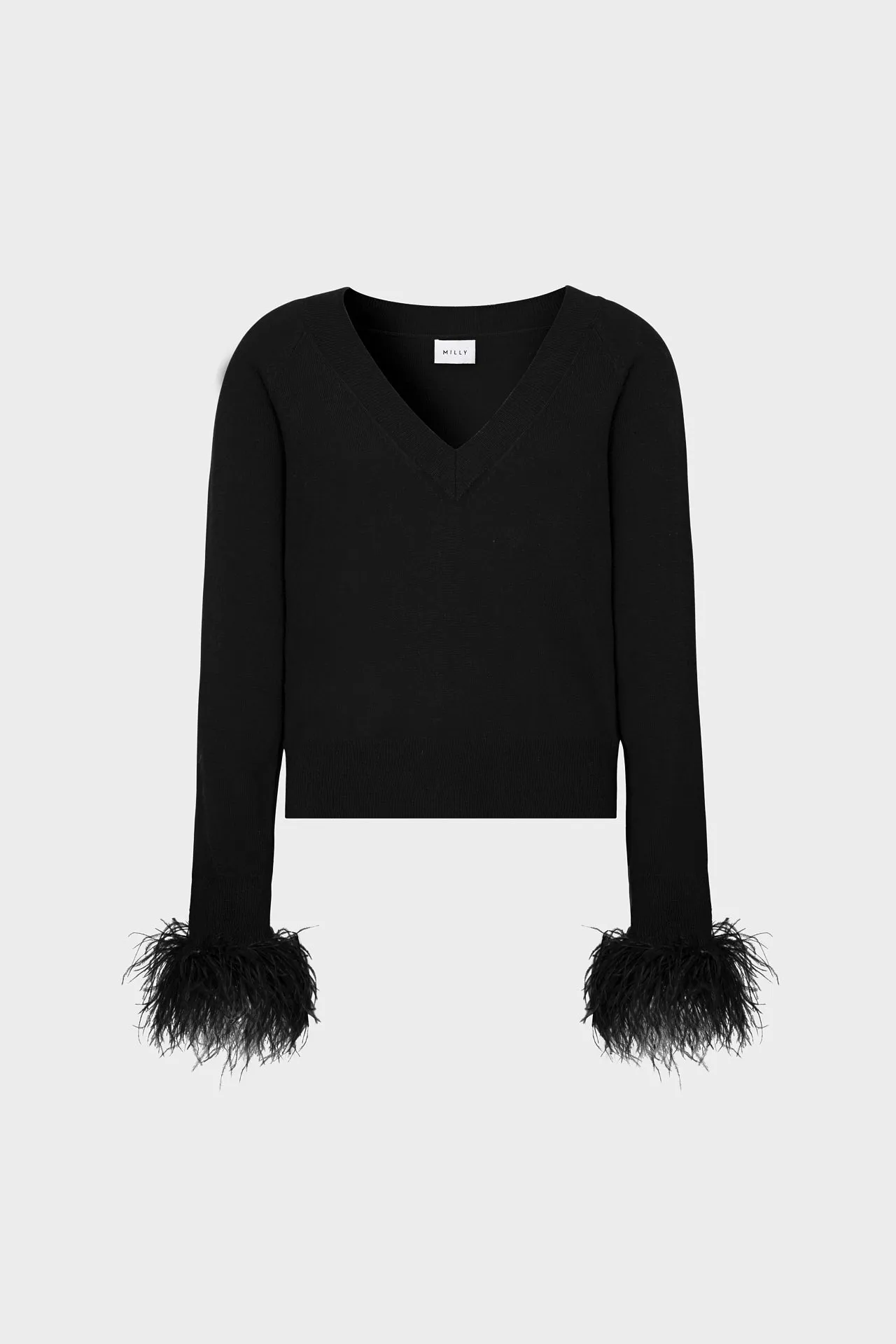Feather Cuff V-Neck Sweater Comfortable Style