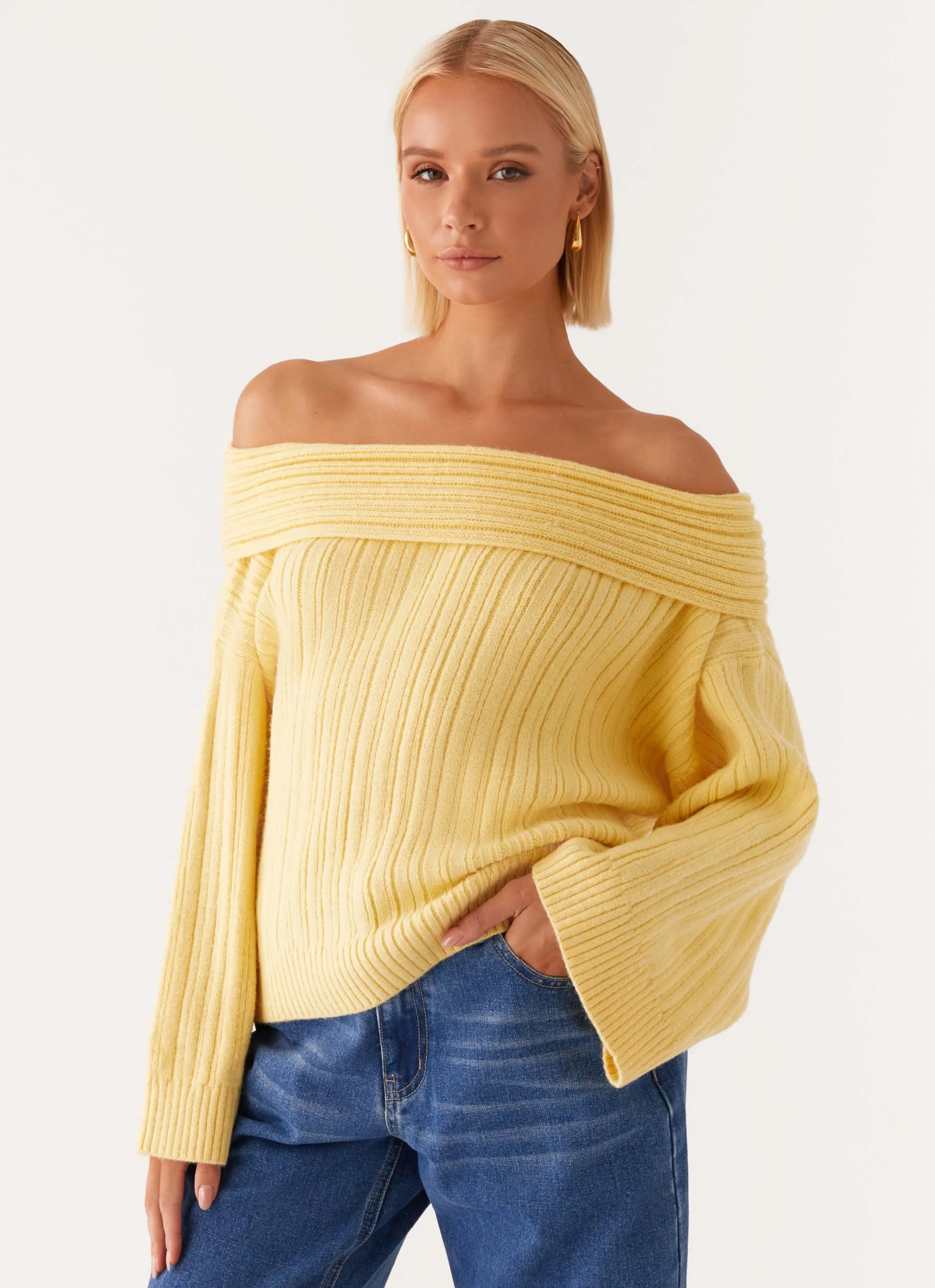 Federica Off Shoulder Knit - Lemon Compact Packability Sleek Style
