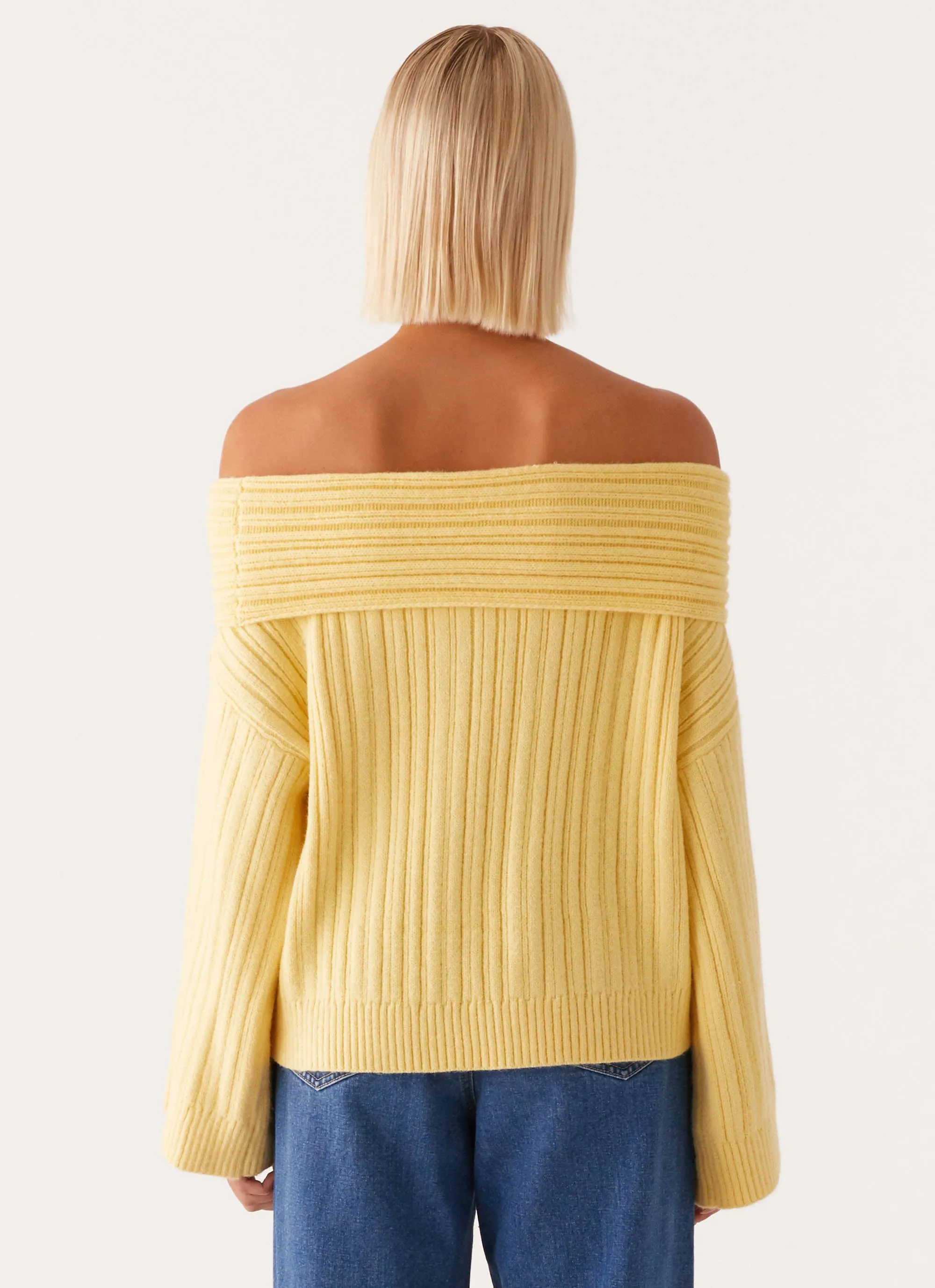Federica Off Shoulder Knit - Lemon Long Sleeve Light Travel Piece