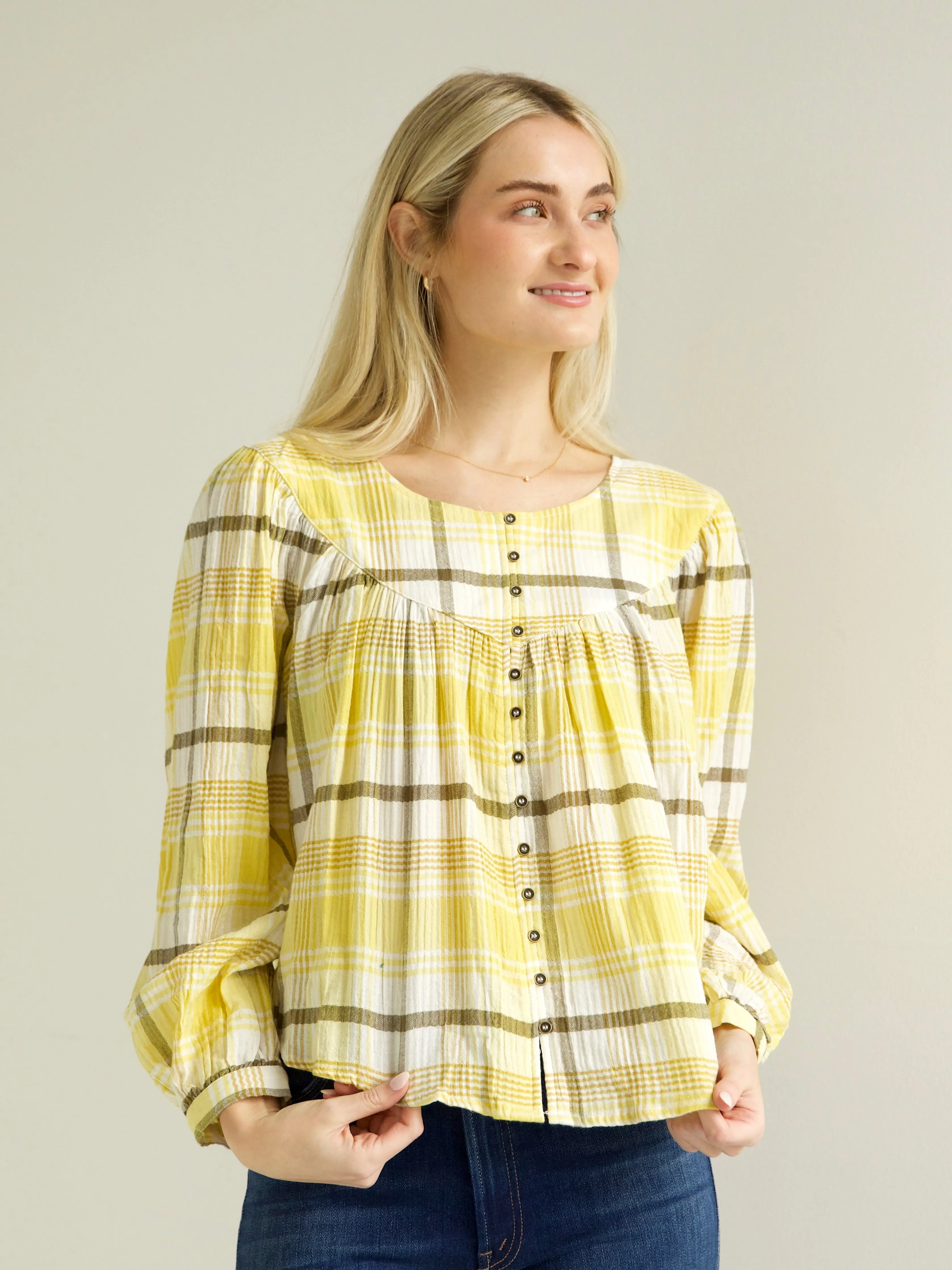 Felicity Plaid Blouse VNeckline TearResistant