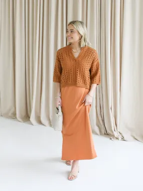 Chic Direction Linen Soft Terracotta Cami Dress Set