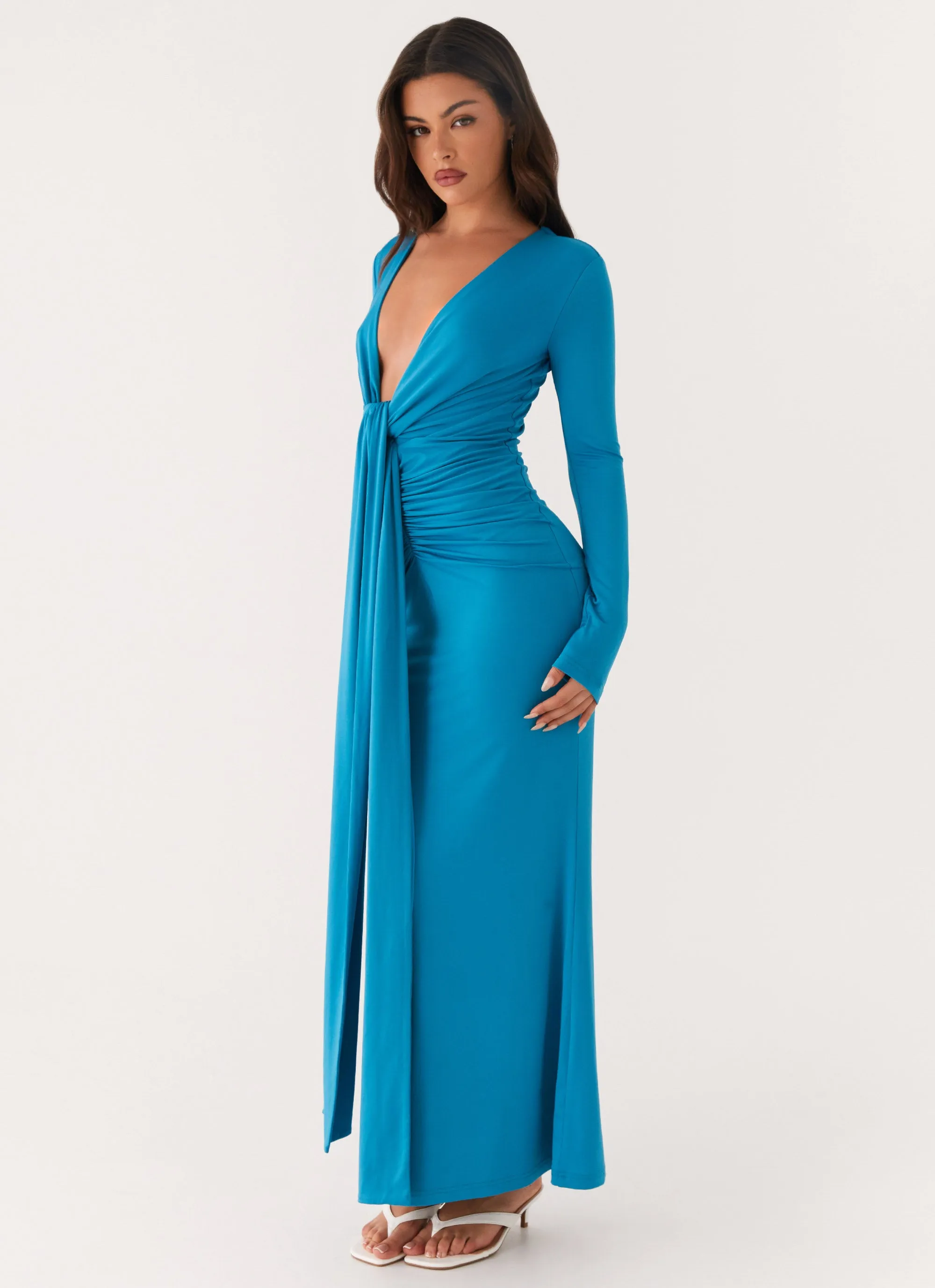 Clean Touch Miesha Long Sleeve Maxi Dress - Blue