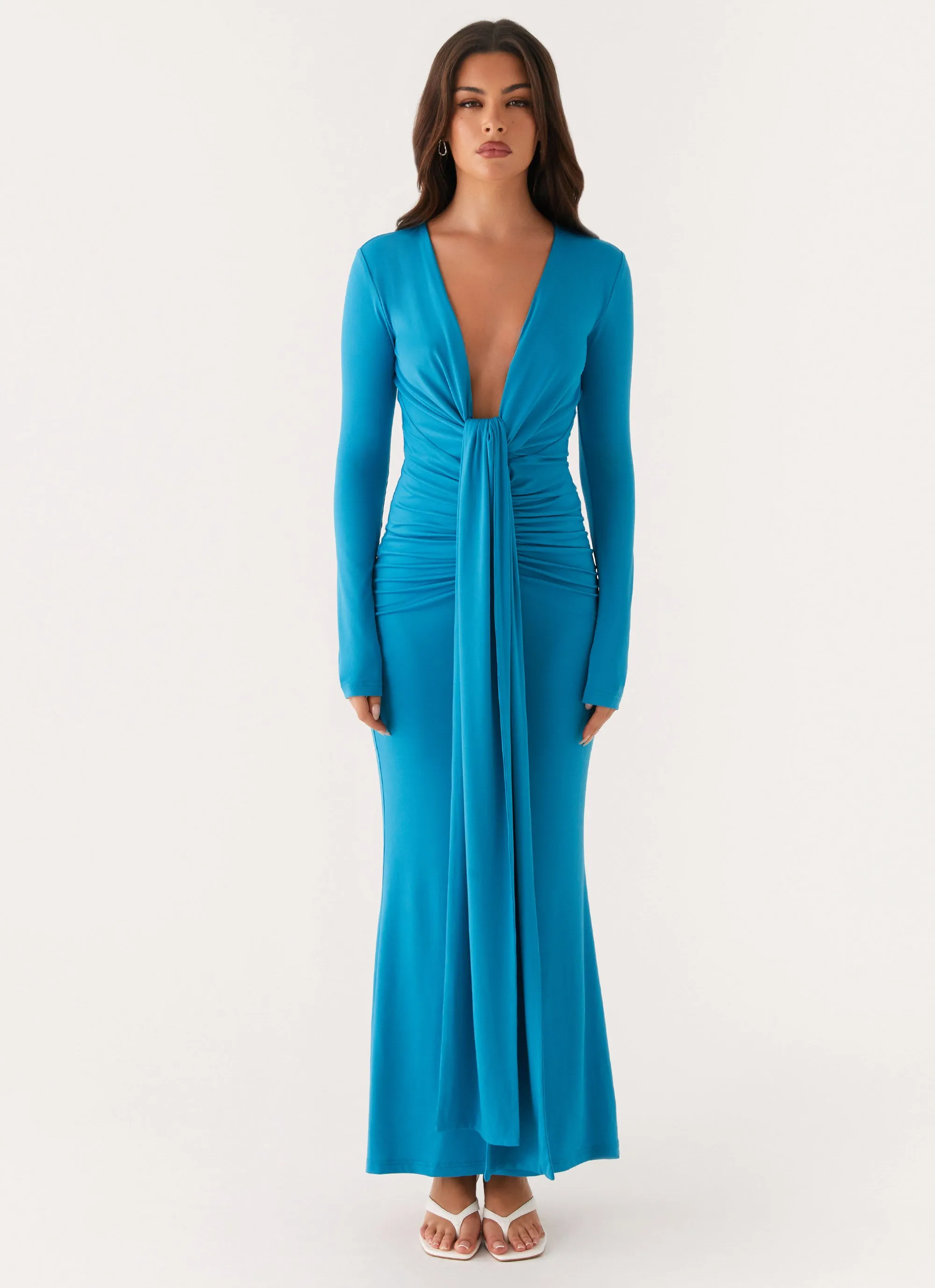 Relaxed Fit Miesha Long Sleeve Maxi Dress - Blue