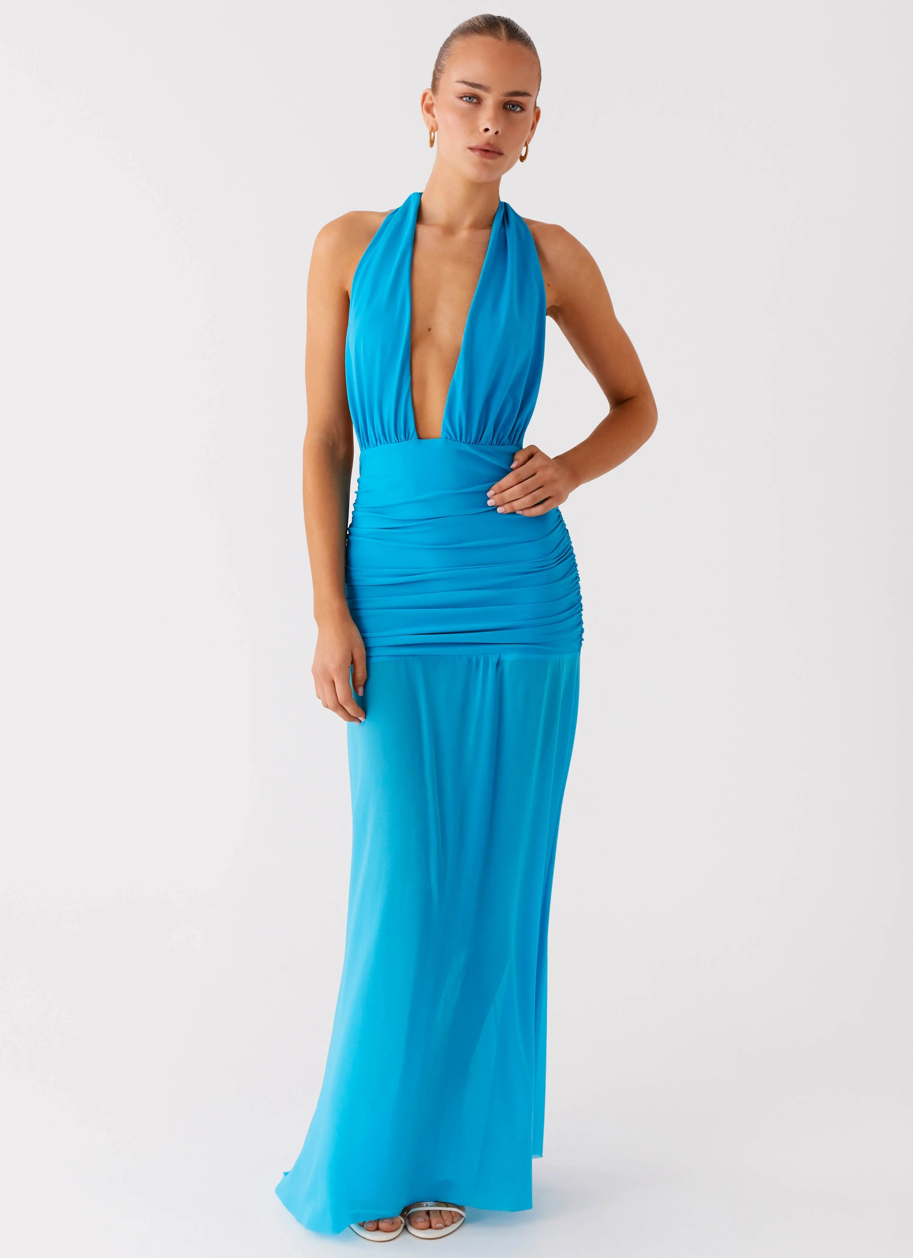 Dilemma Halter Maxi Dress - Turquoise Blue Elegant formal piece