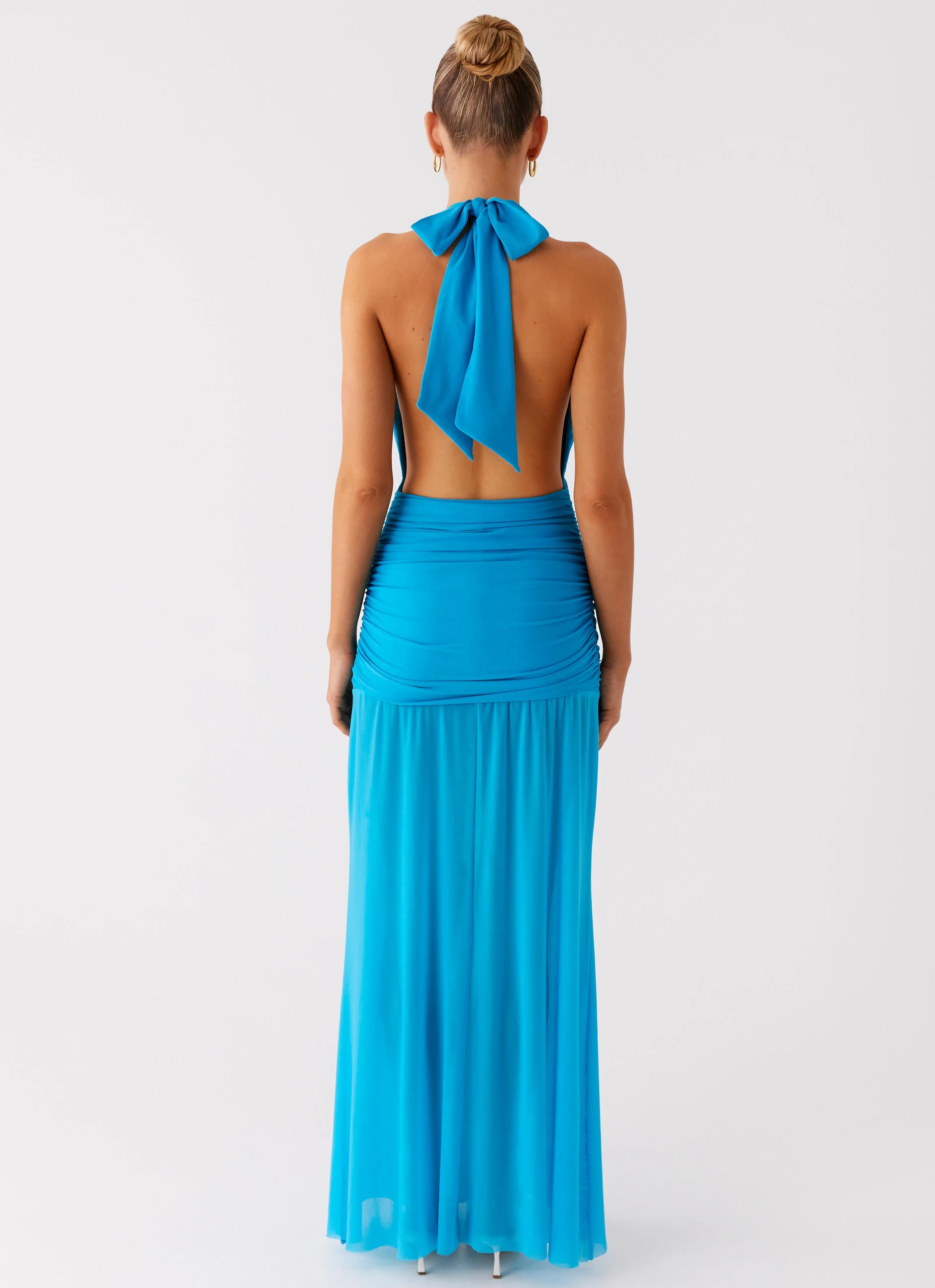 Dilemma Halter Maxi Dress - Turquoise Blue Snap-Closure