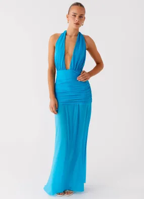 Dilemma Halter Maxi Dress - Turquoise Blue Elegant formal piece