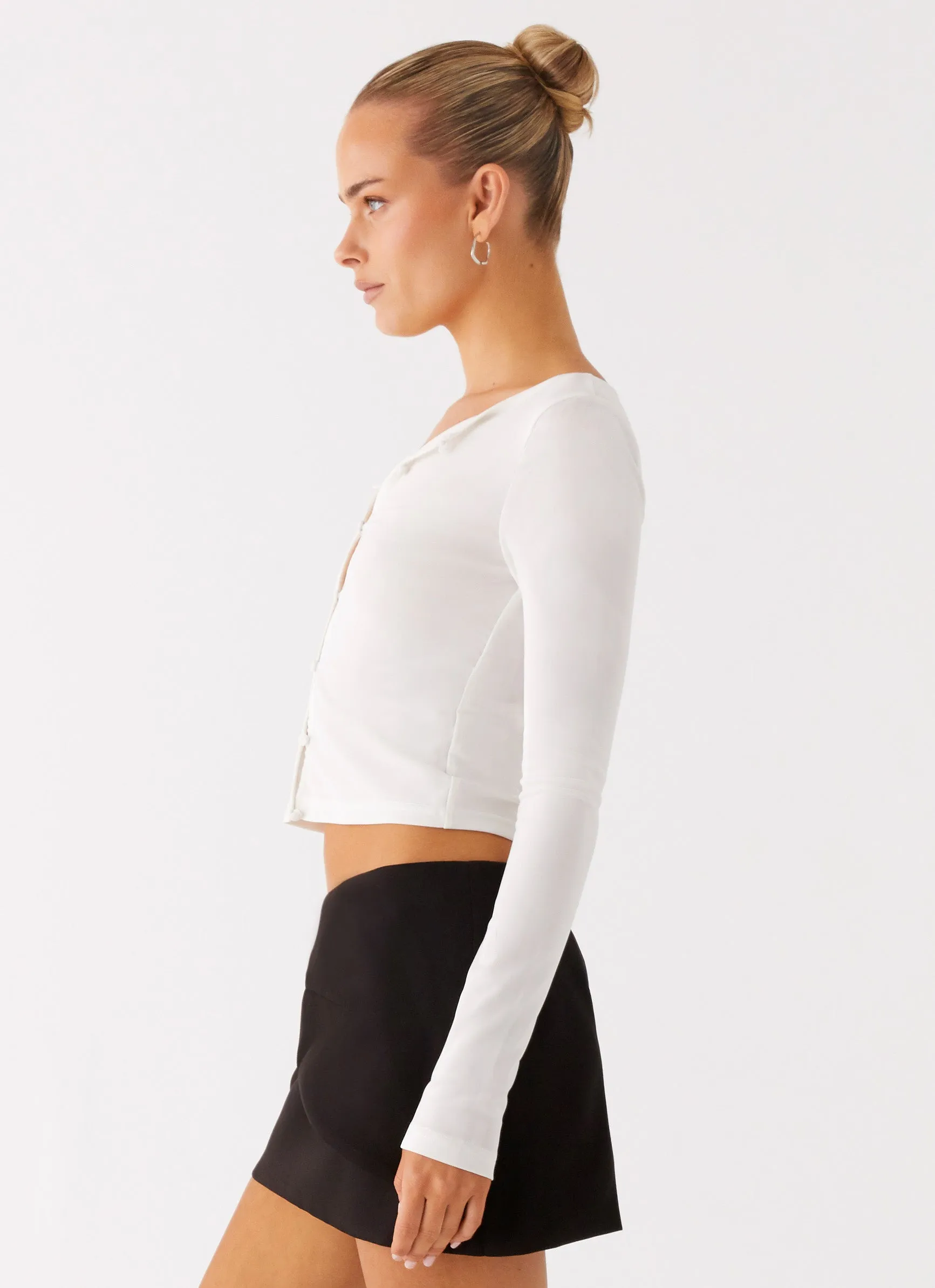 Fifth Ave Mesh Long Sleeve Top - Off White Tear Resistant Weave ZipperedPockets