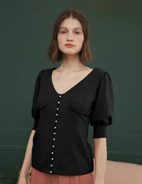 ??Final Sale??Alice V-Neck Cottons Blouse Tagless Neckline